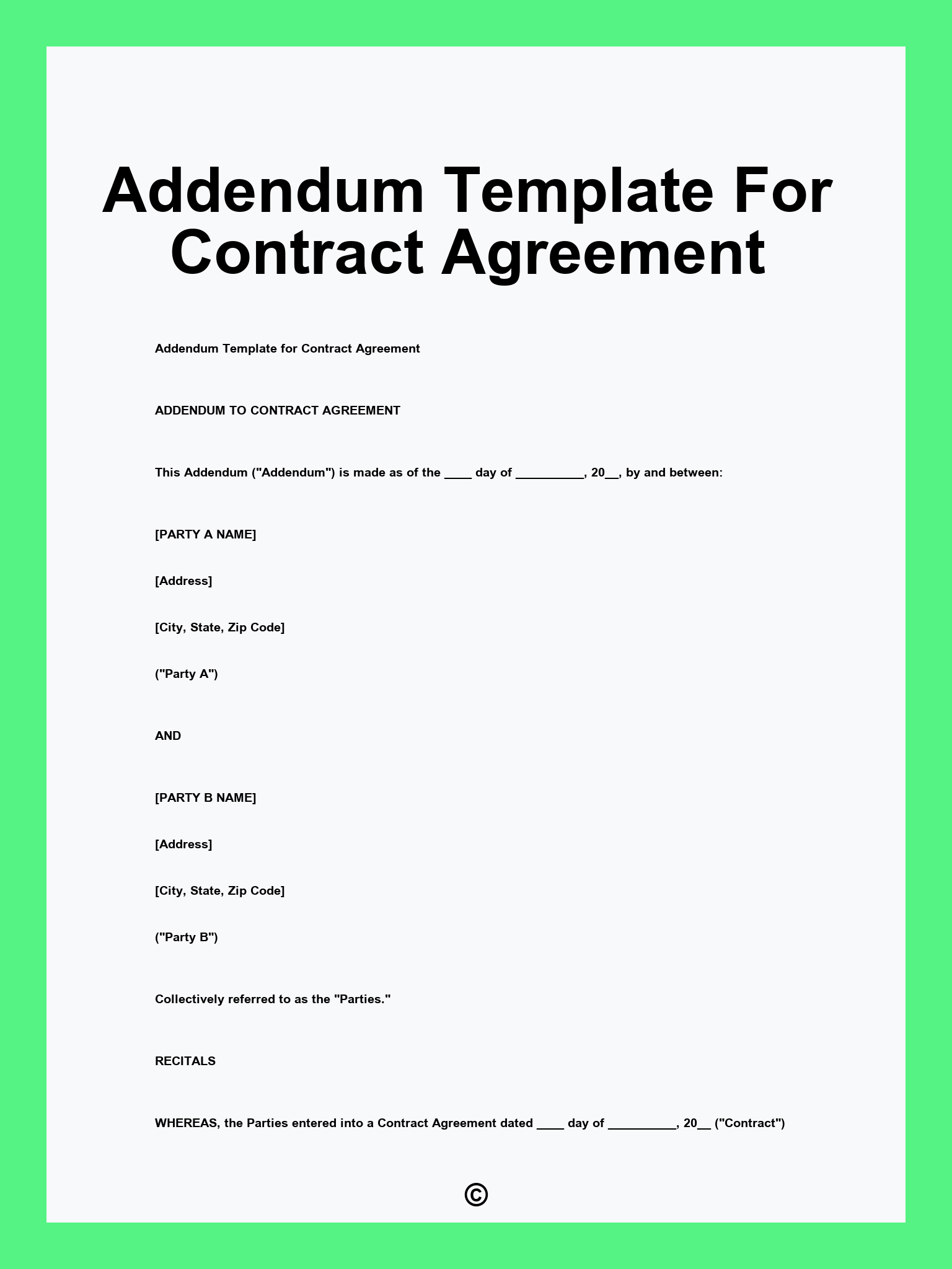 Addendum Template For Contract Agreement