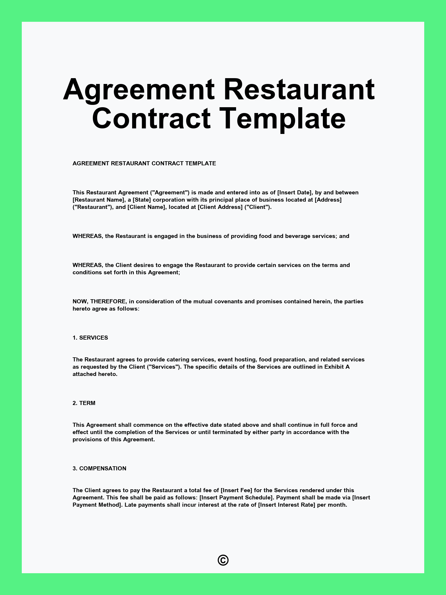 Agreement Restaurant Contract Template