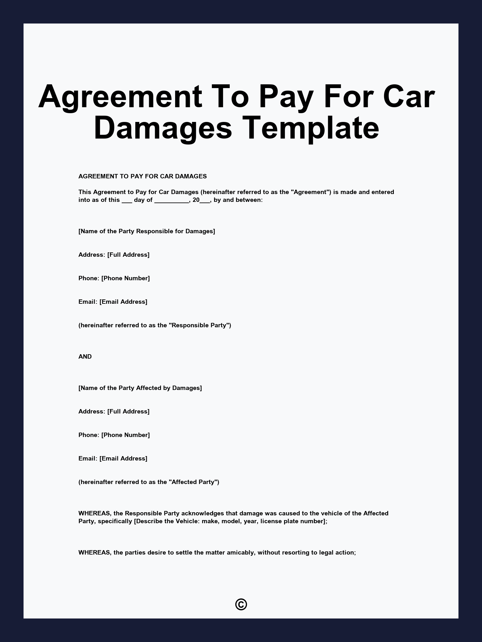 Agreement To Pay For Car Damages Template