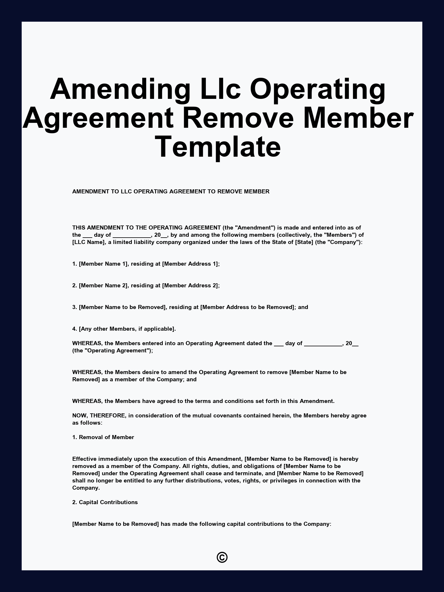 Amending Llc Operating Agreement Remove Member Template
