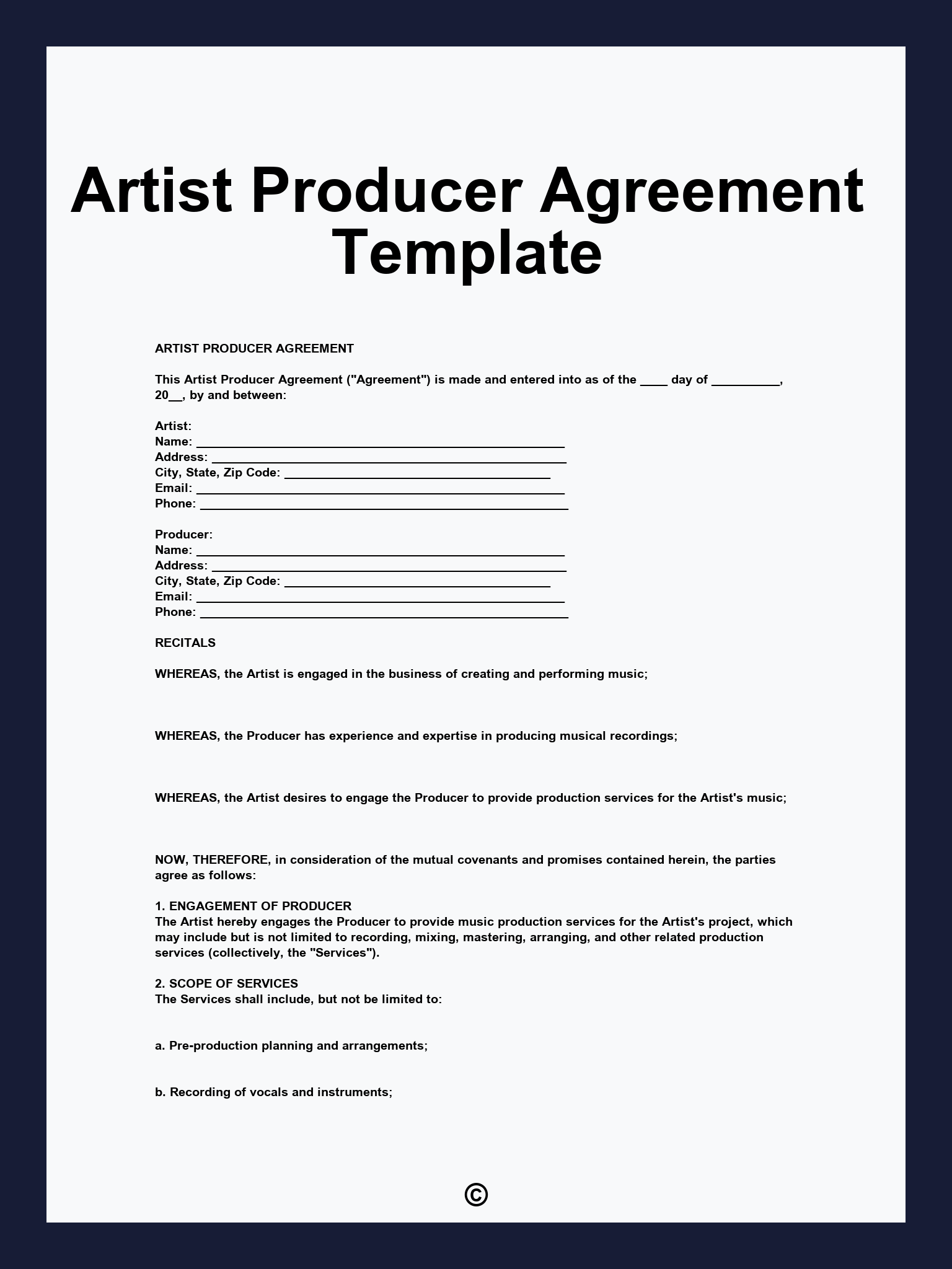 Artist Producer Agreement Template