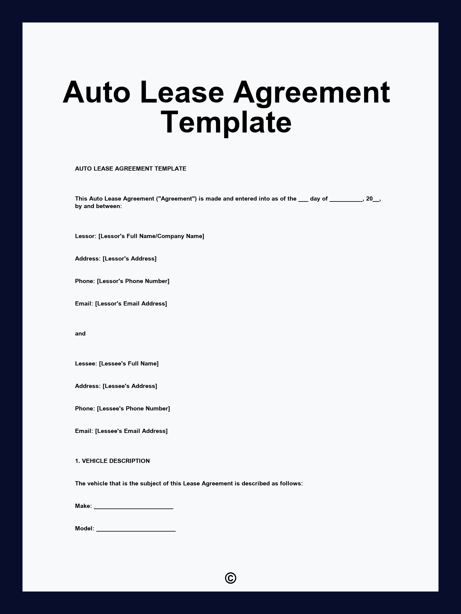 Auto Lease Agreement Template