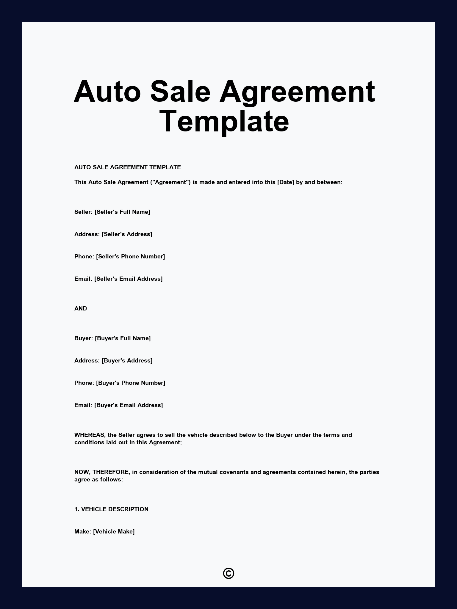 Auto Sale Agreement Template