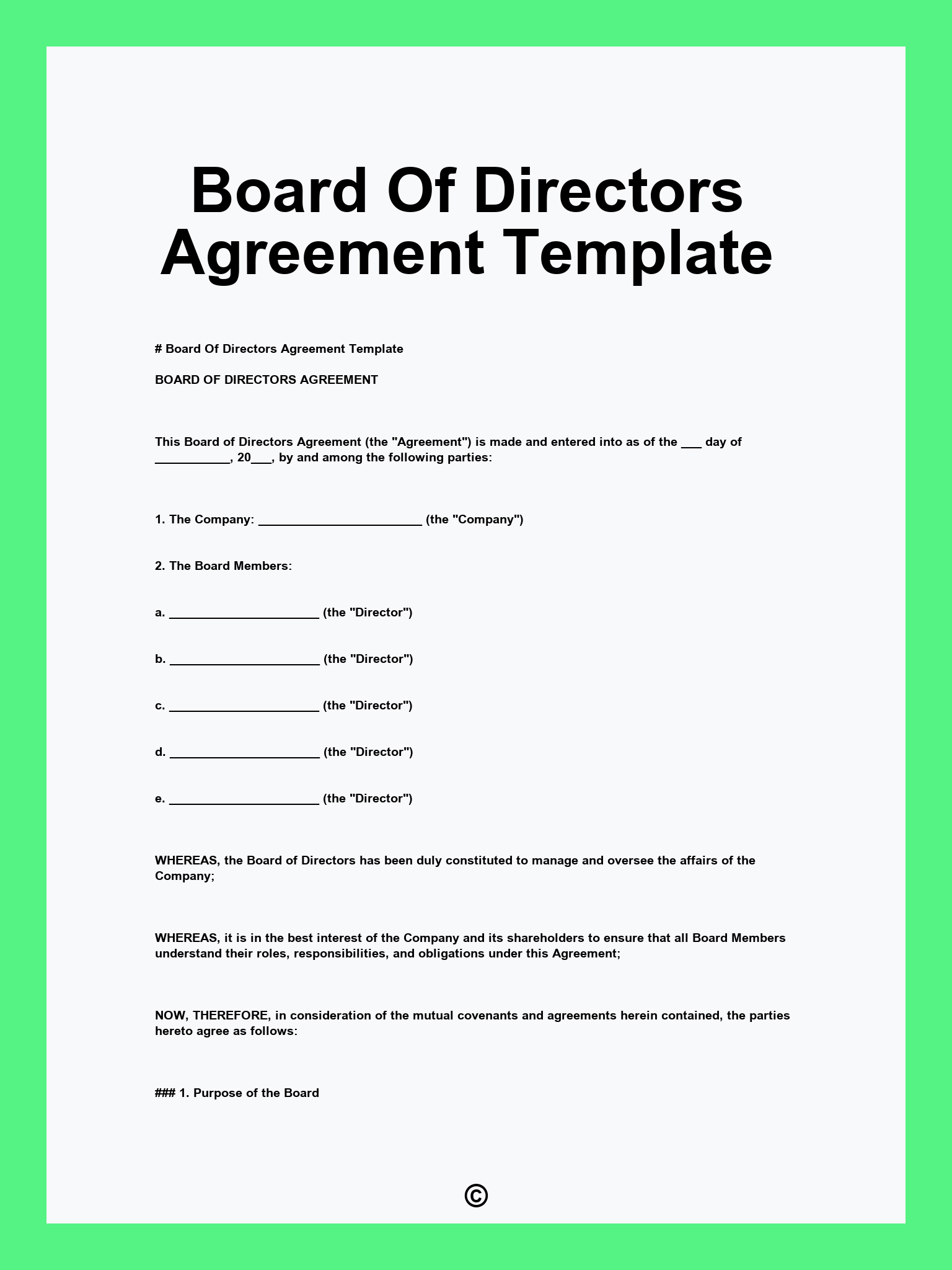 Board Of Directors Agreement Template