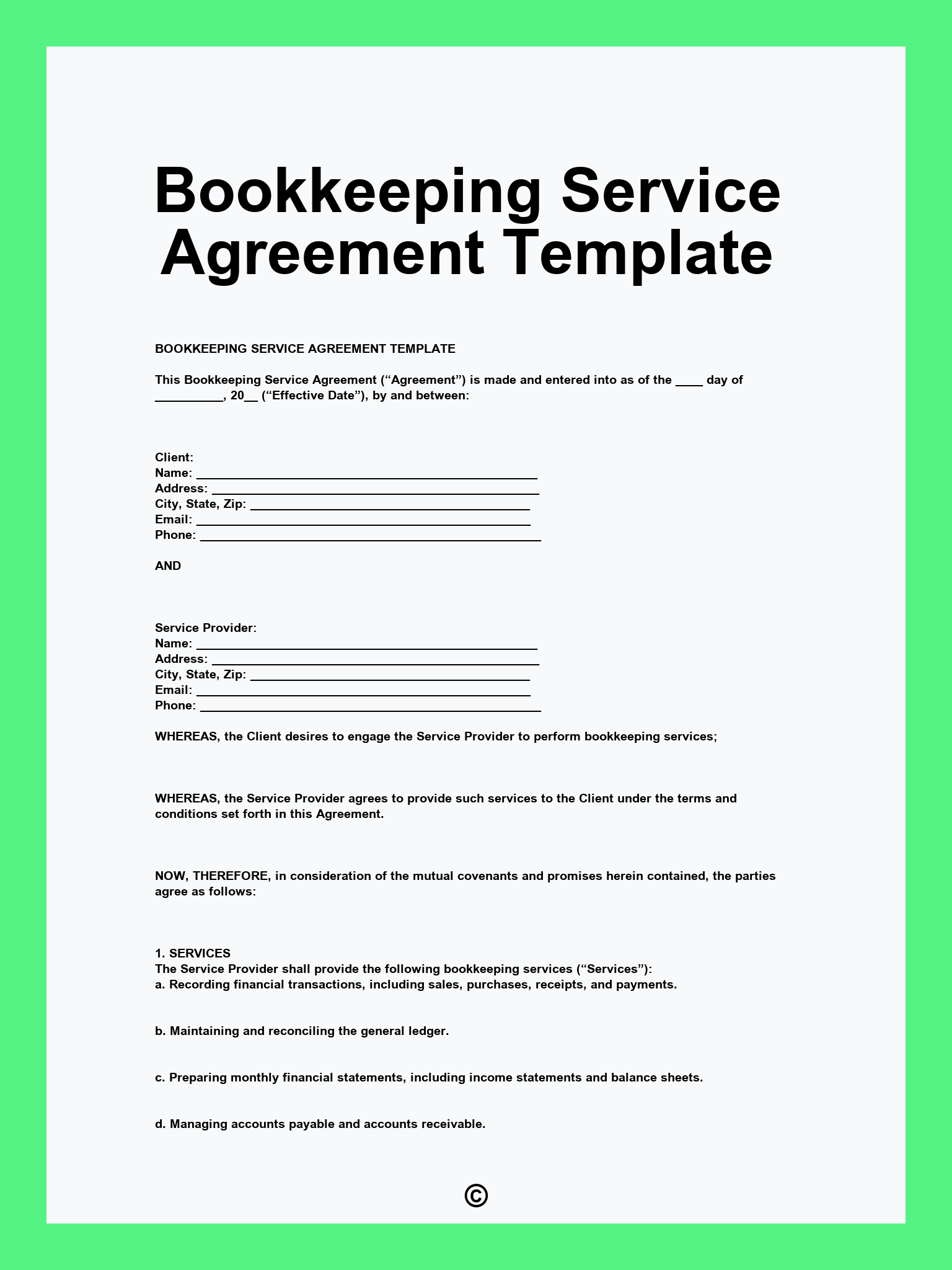 Bookkeeping Service Agreement Template