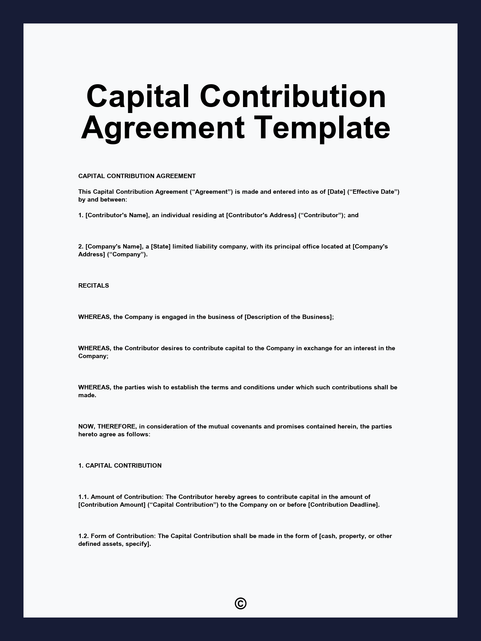 Capital Contribution Agreement Template