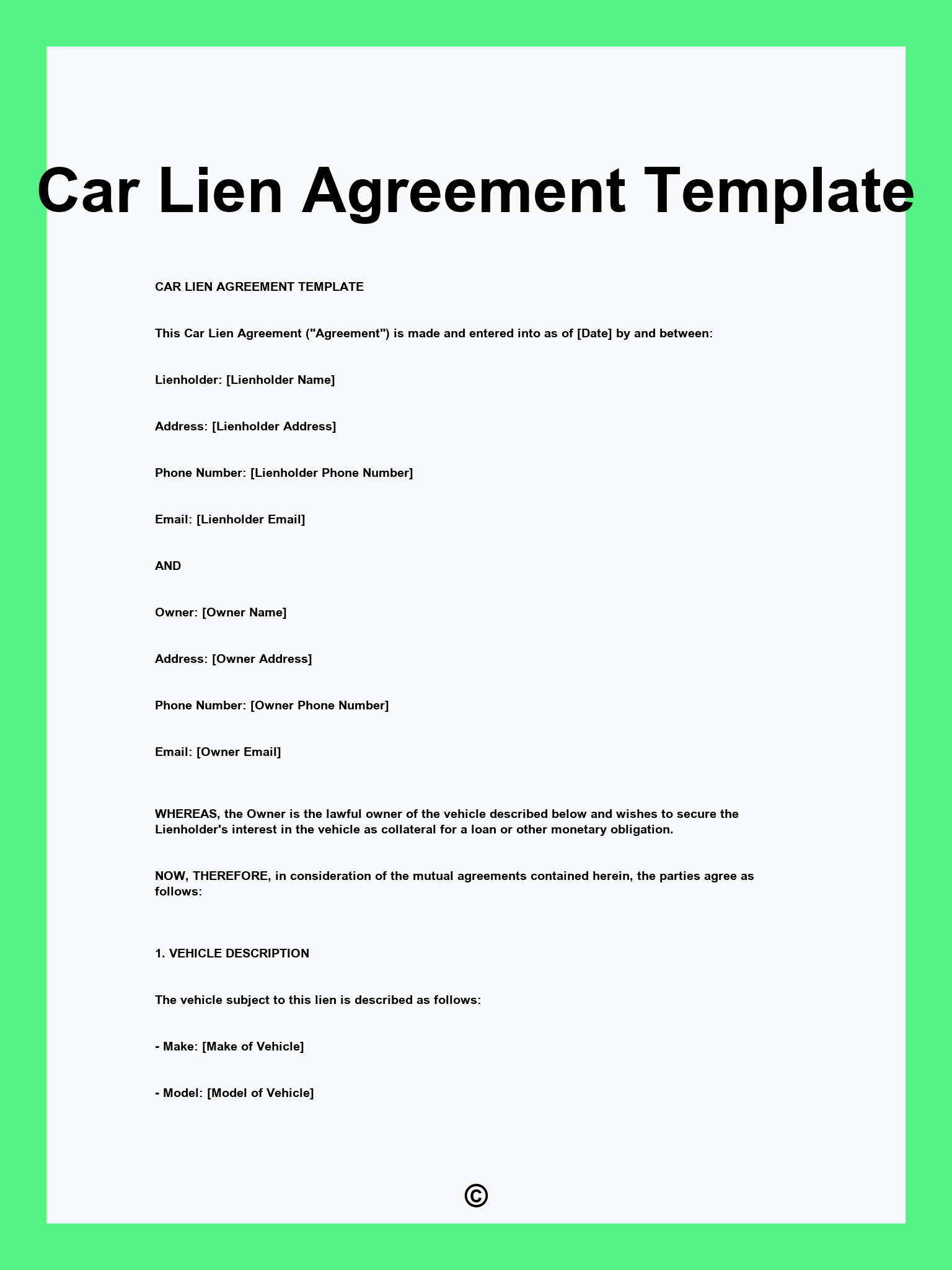 Car Lien Agreement Template