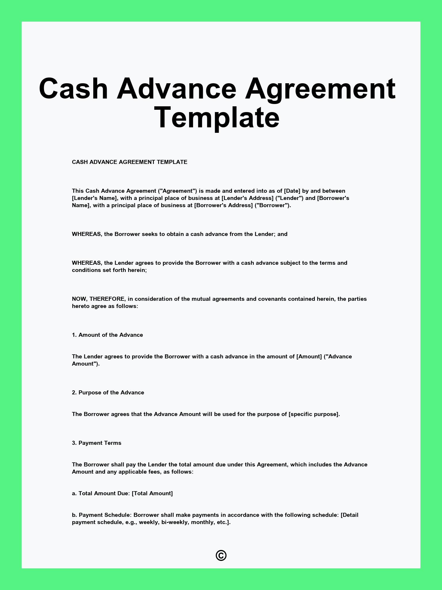 Cash Advance Agreement Template