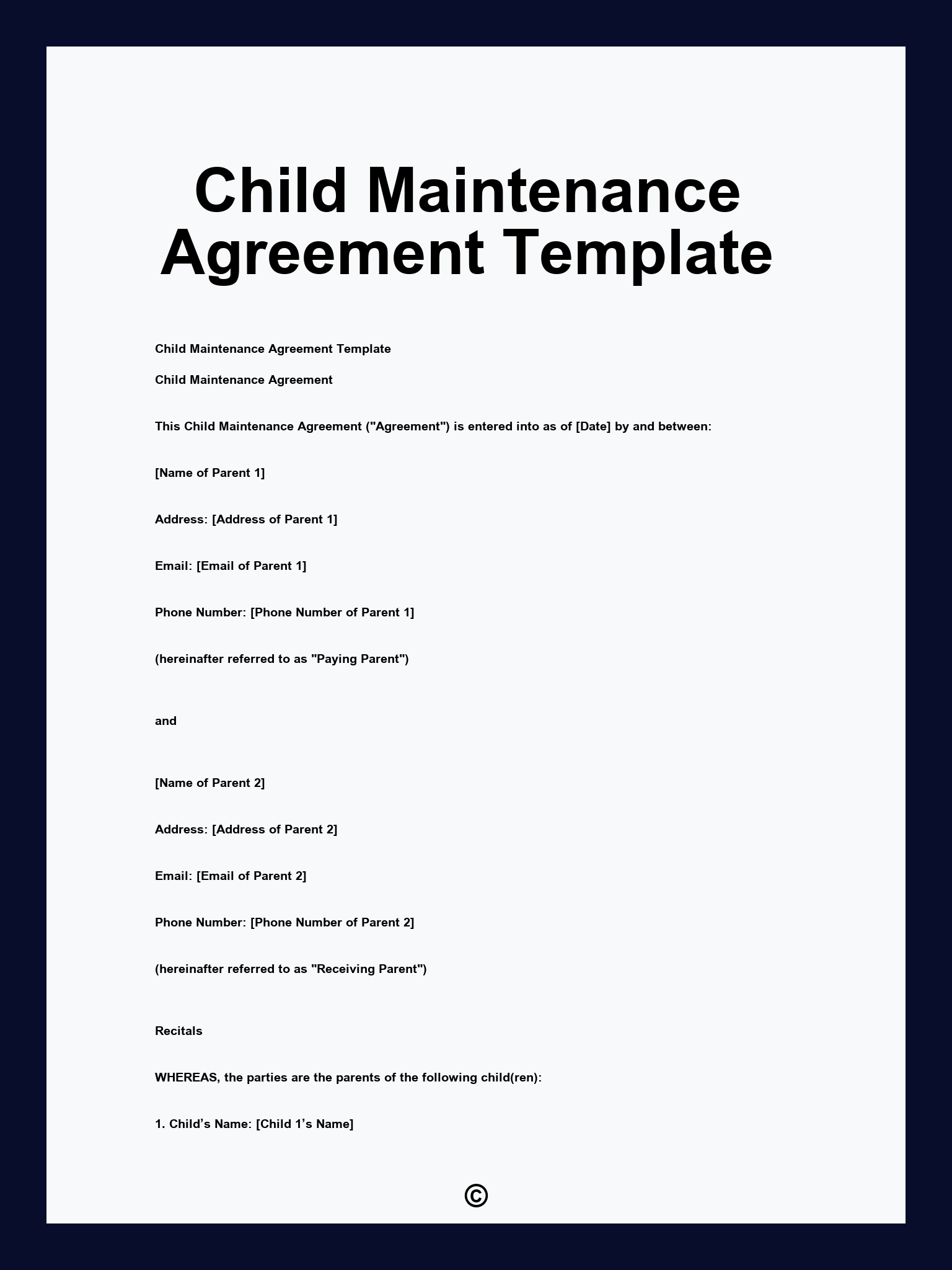 Child Maintenance Agreement Template