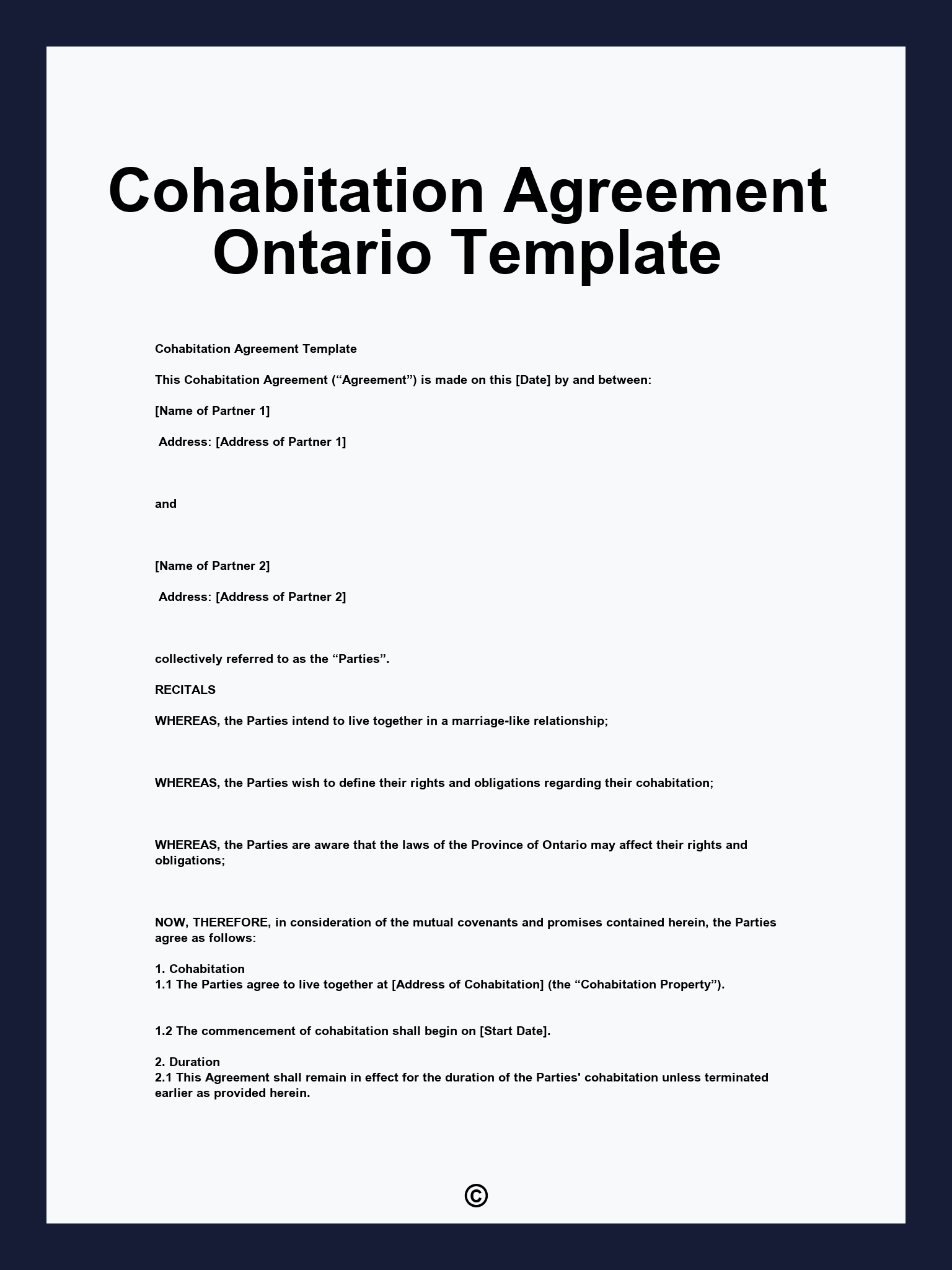 Cohabitation Agreement Ontario Template