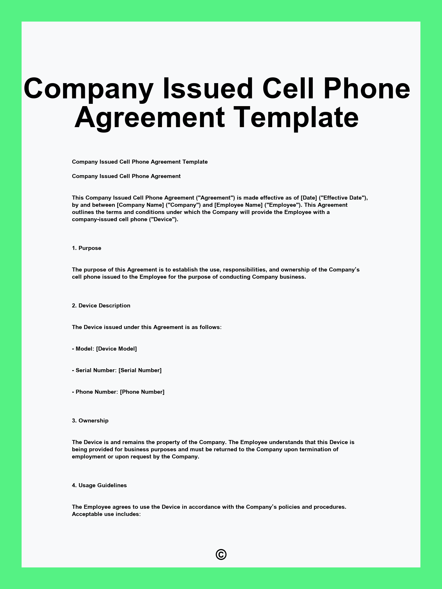 Company Issued Cell Phone Agreement Template