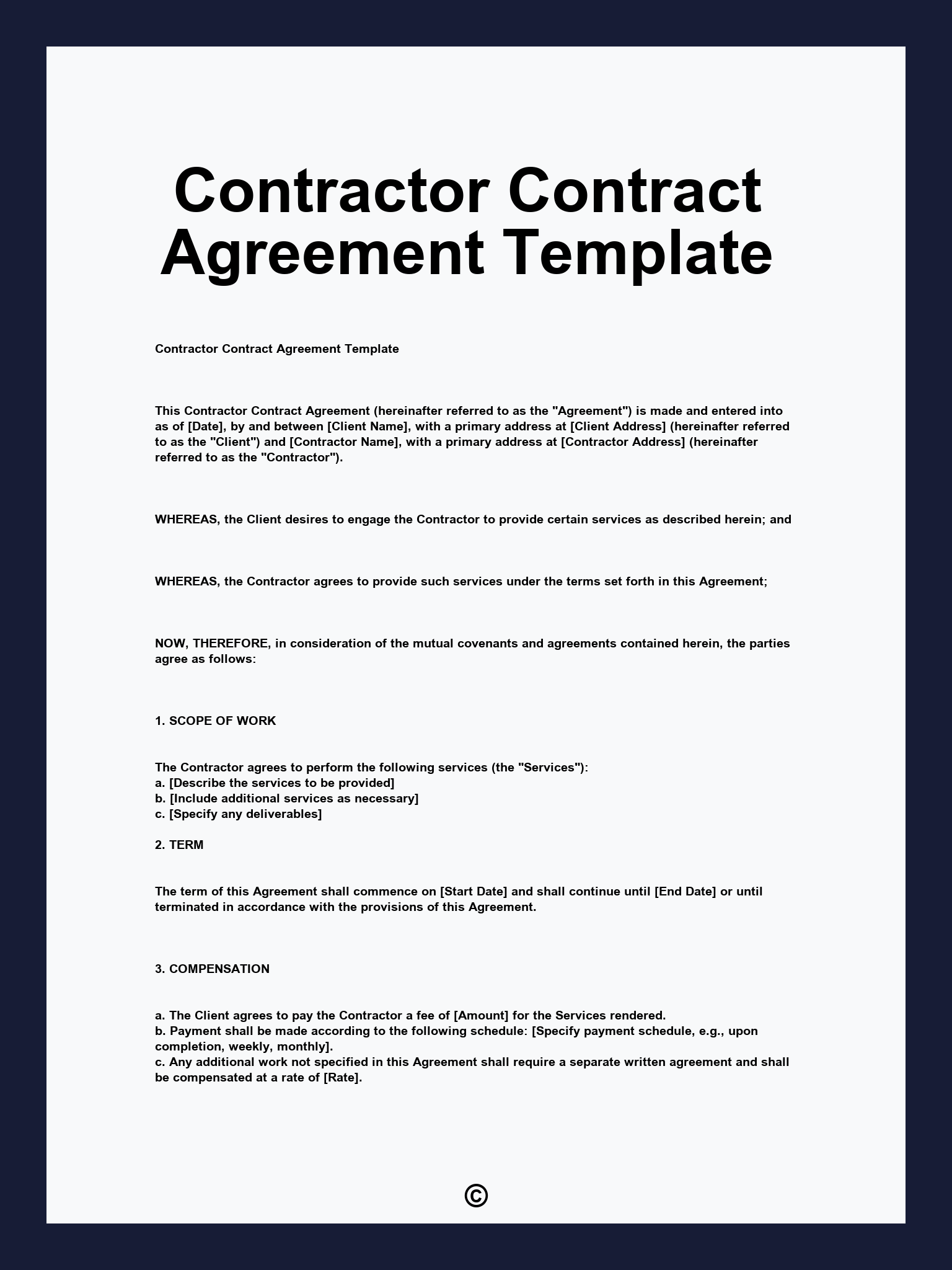 Contractor Contract Agreement Template