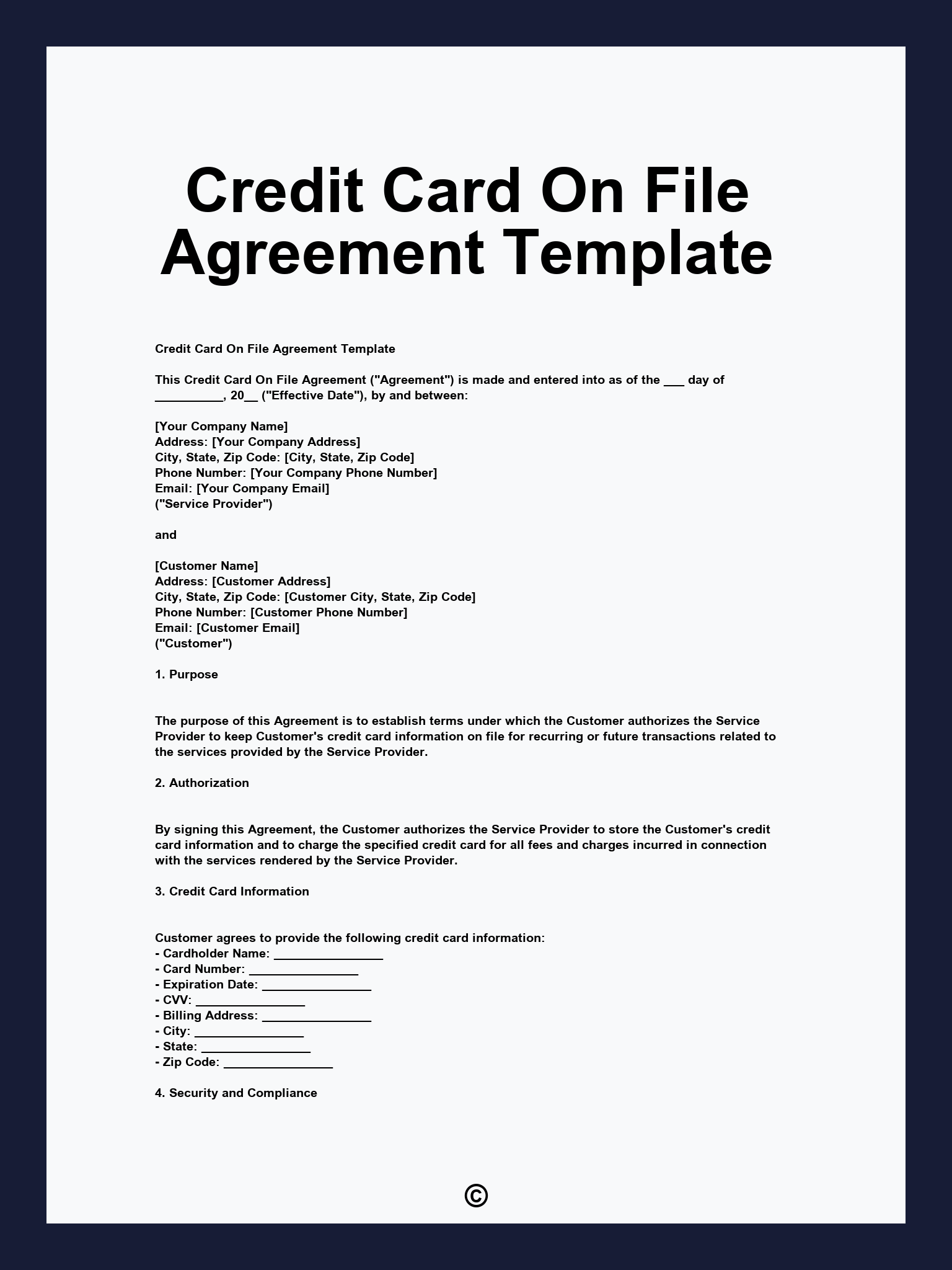 Credit Card On File Agreement Template