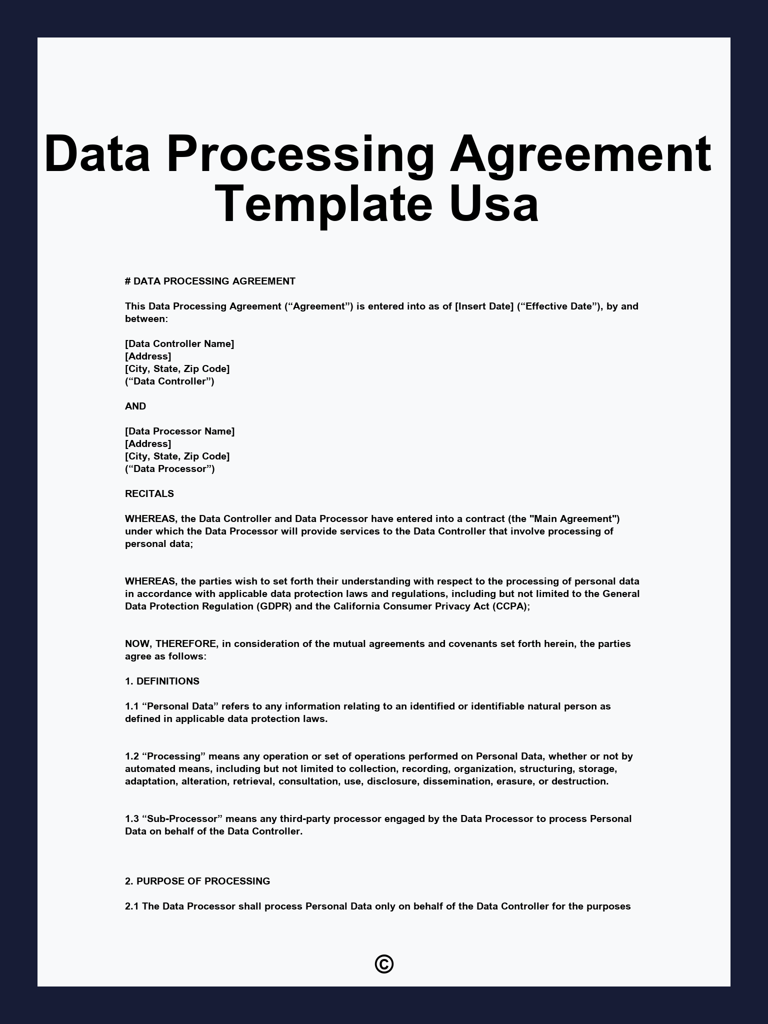 Data Processing Agreement Template Usa