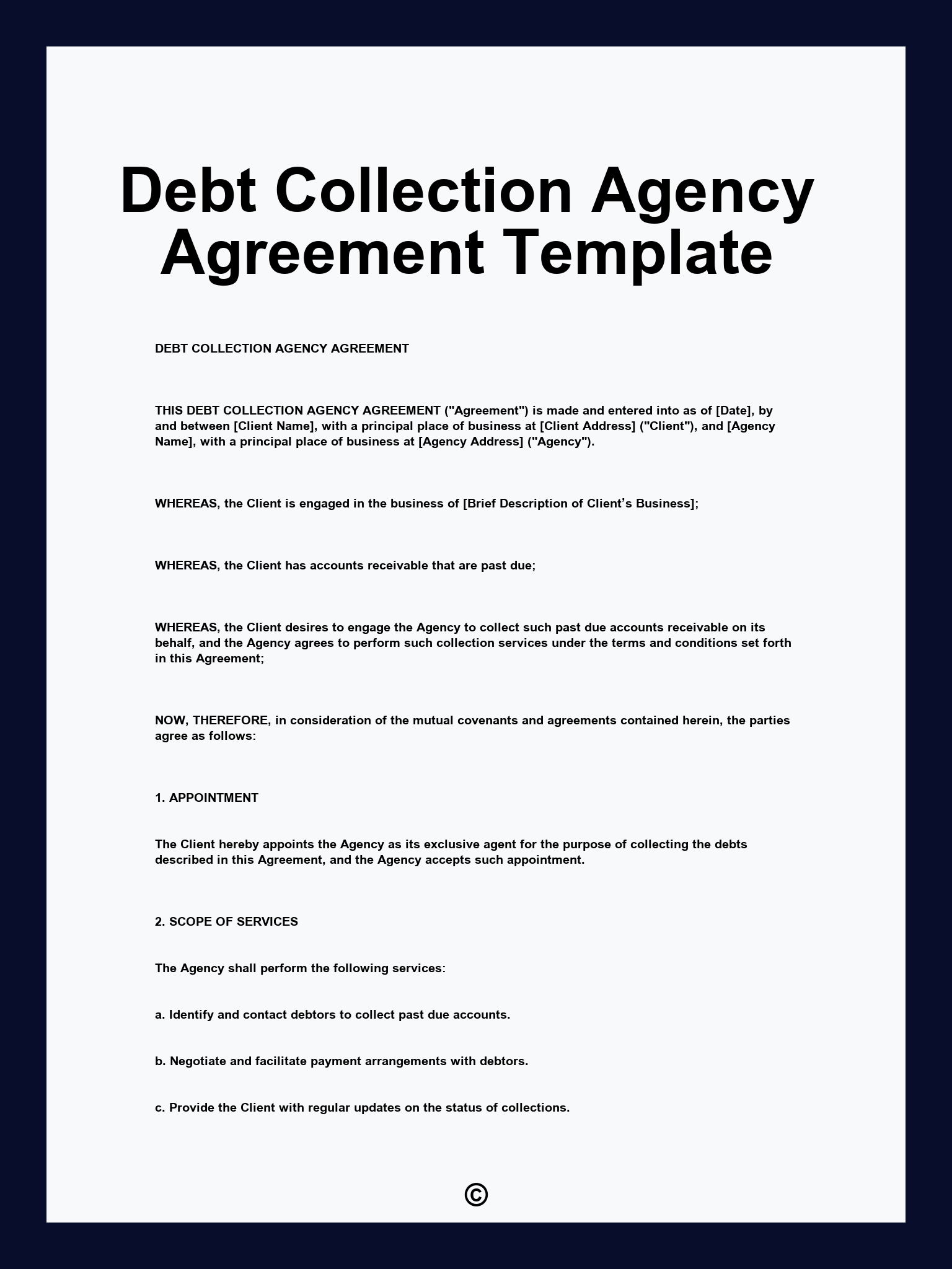 Debt Collection Agency Agreement Template