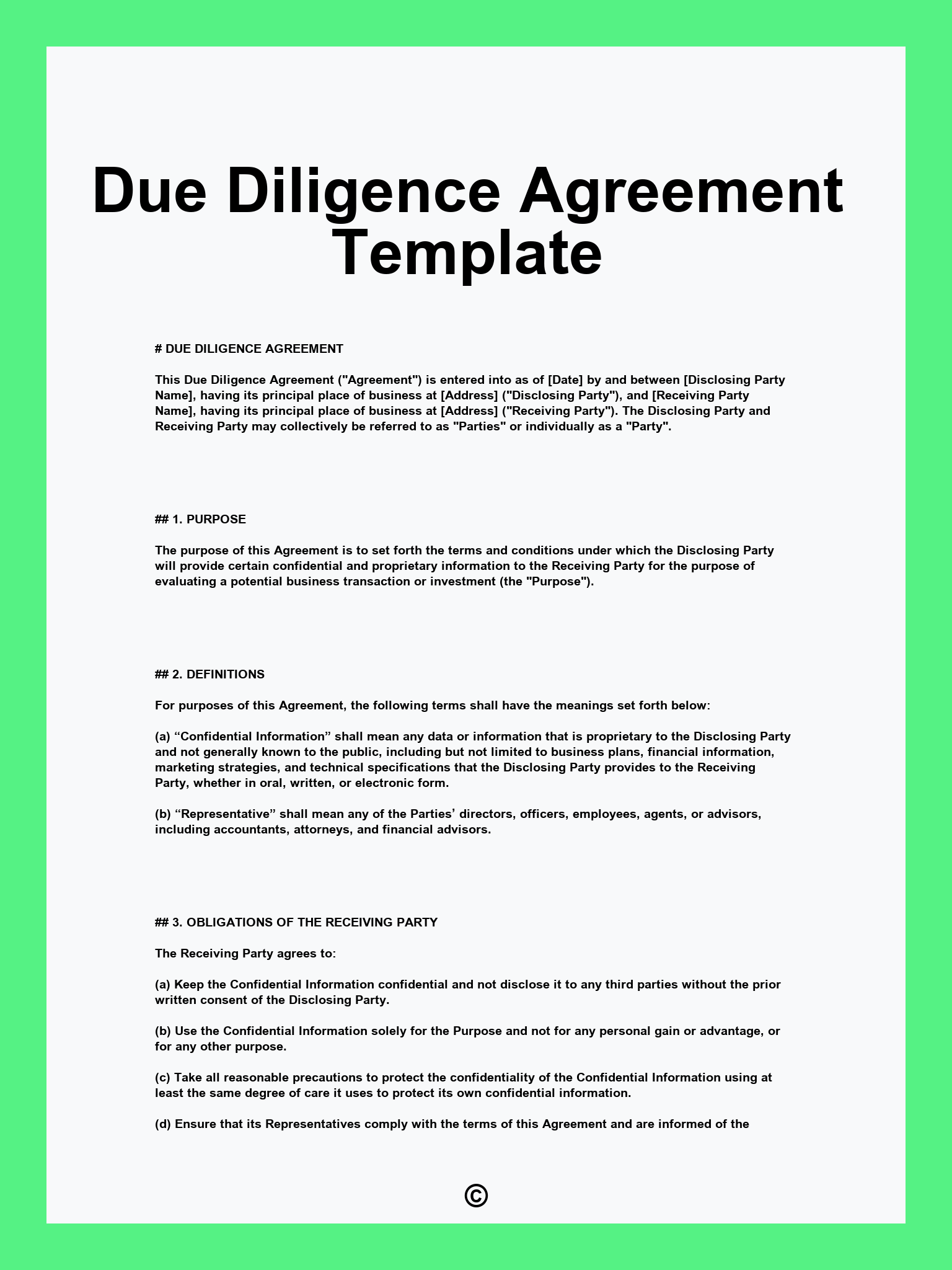 Due Diligence Agreement Template