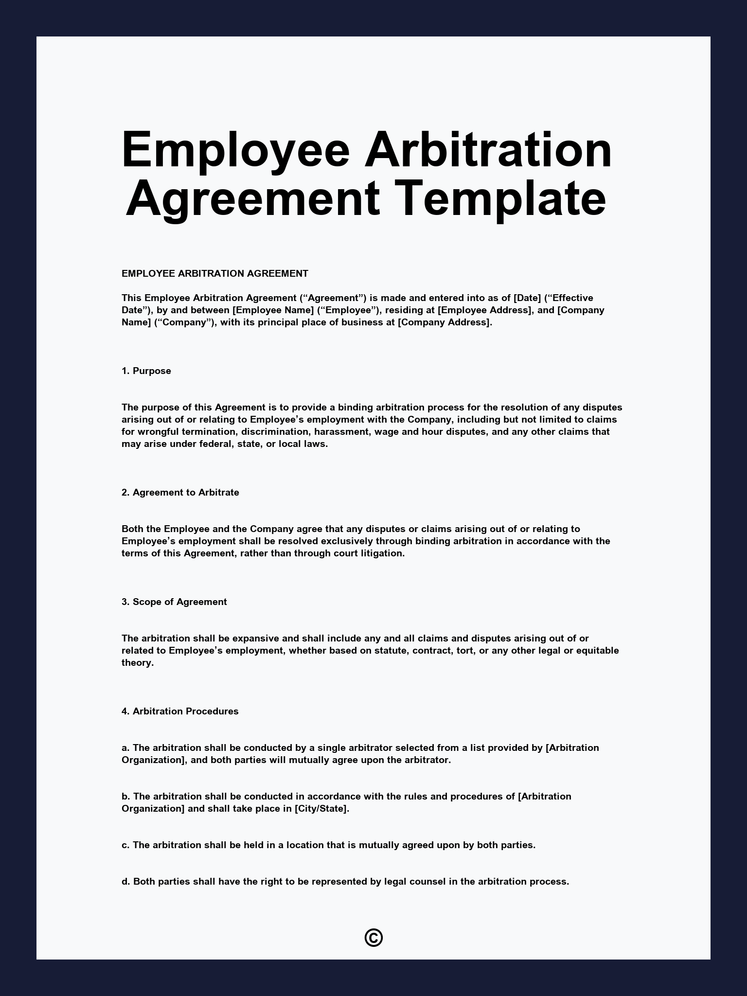 Employee Arbitration Agreement Template