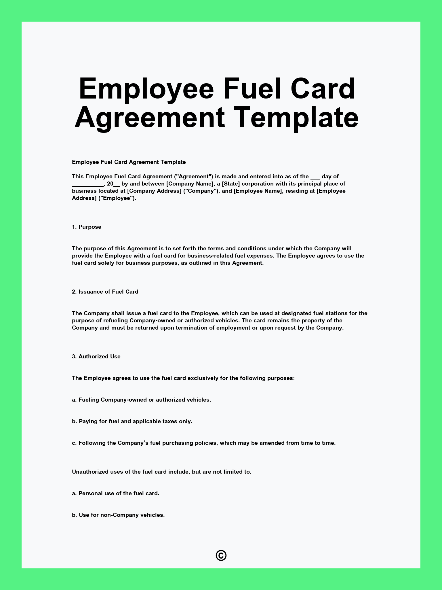 Employee Fuel Card Agreement Template