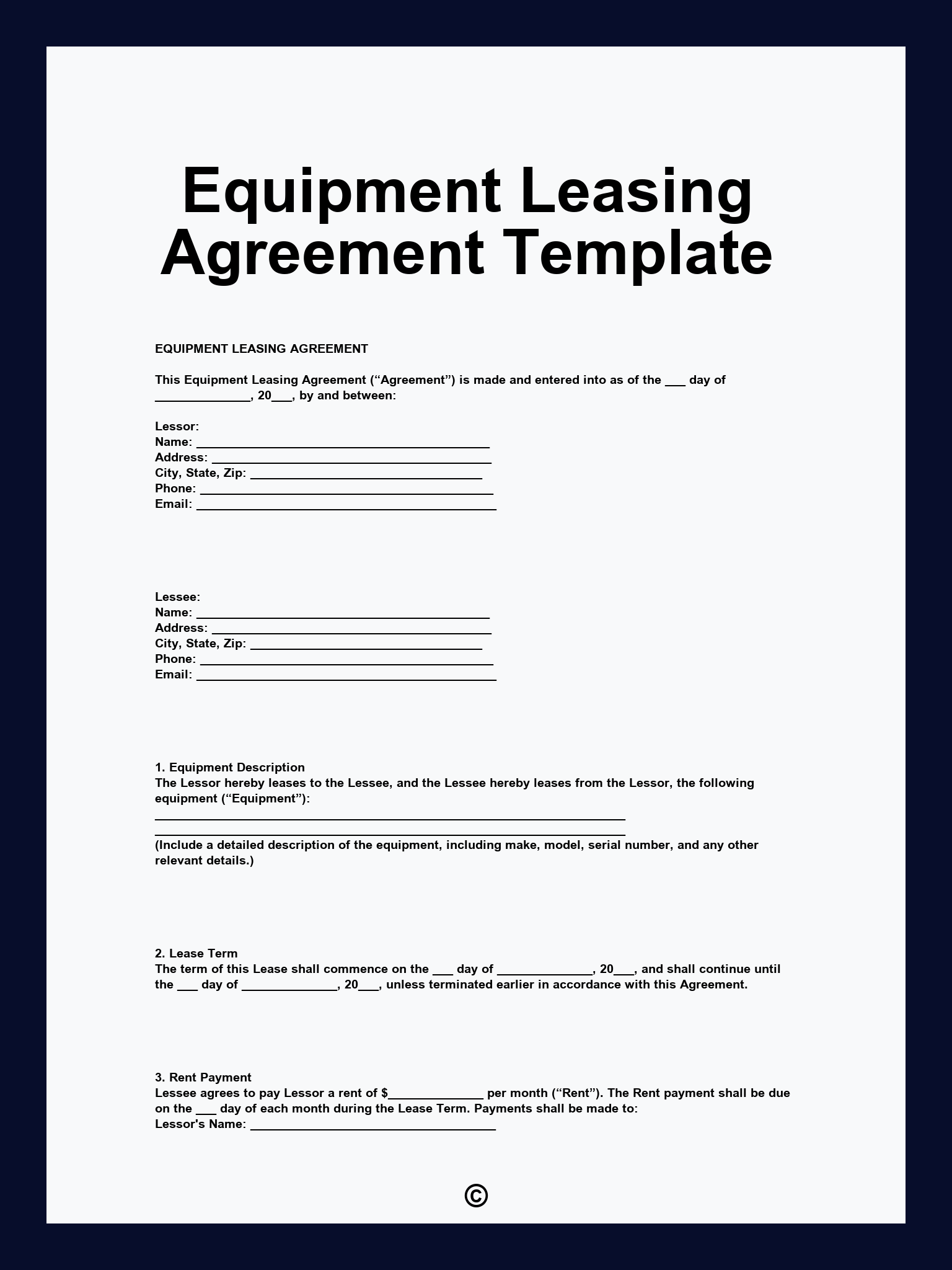 Equipment Leasing Agreement Template