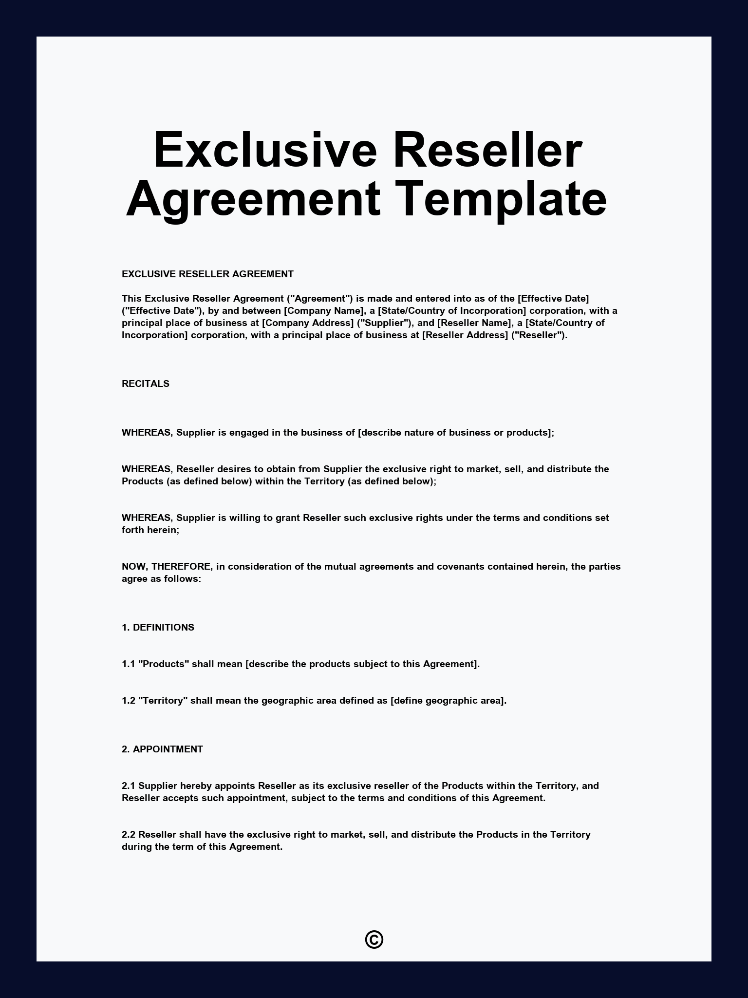 Exclusive Reseller Agreement Template