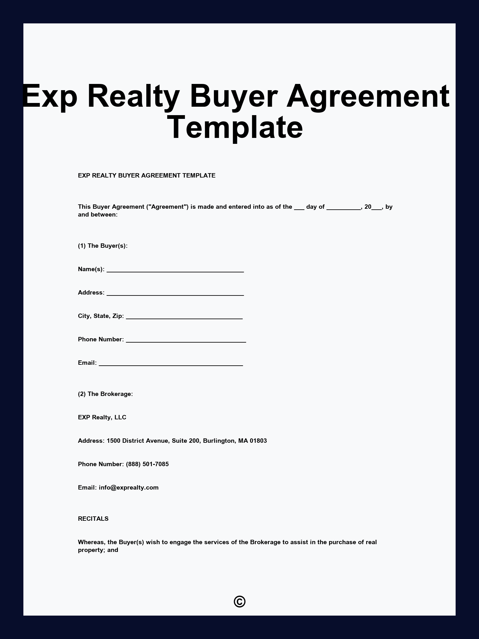 Exp Realty Buyer Agreement Template