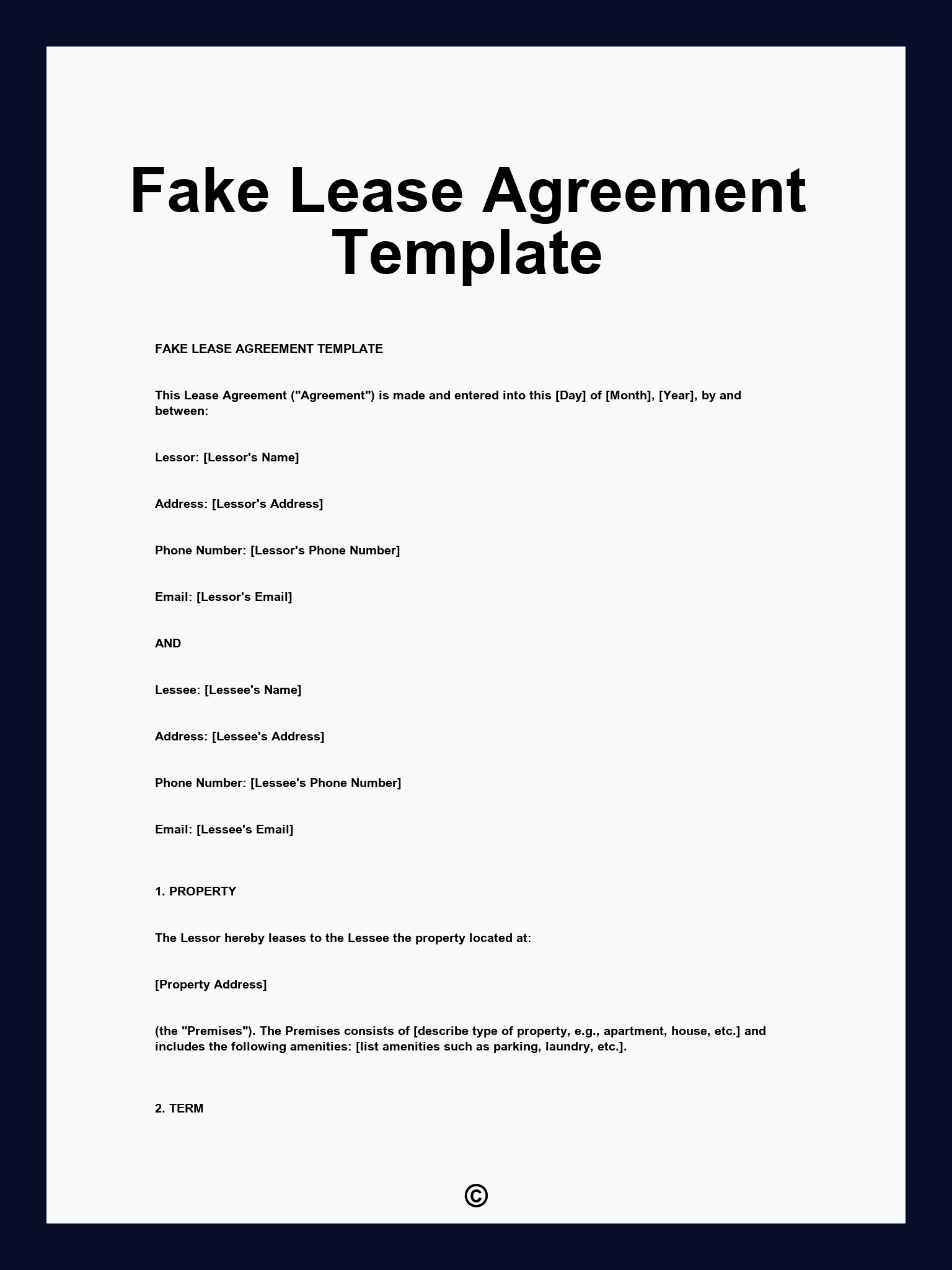 Fake Lease Agreement Template