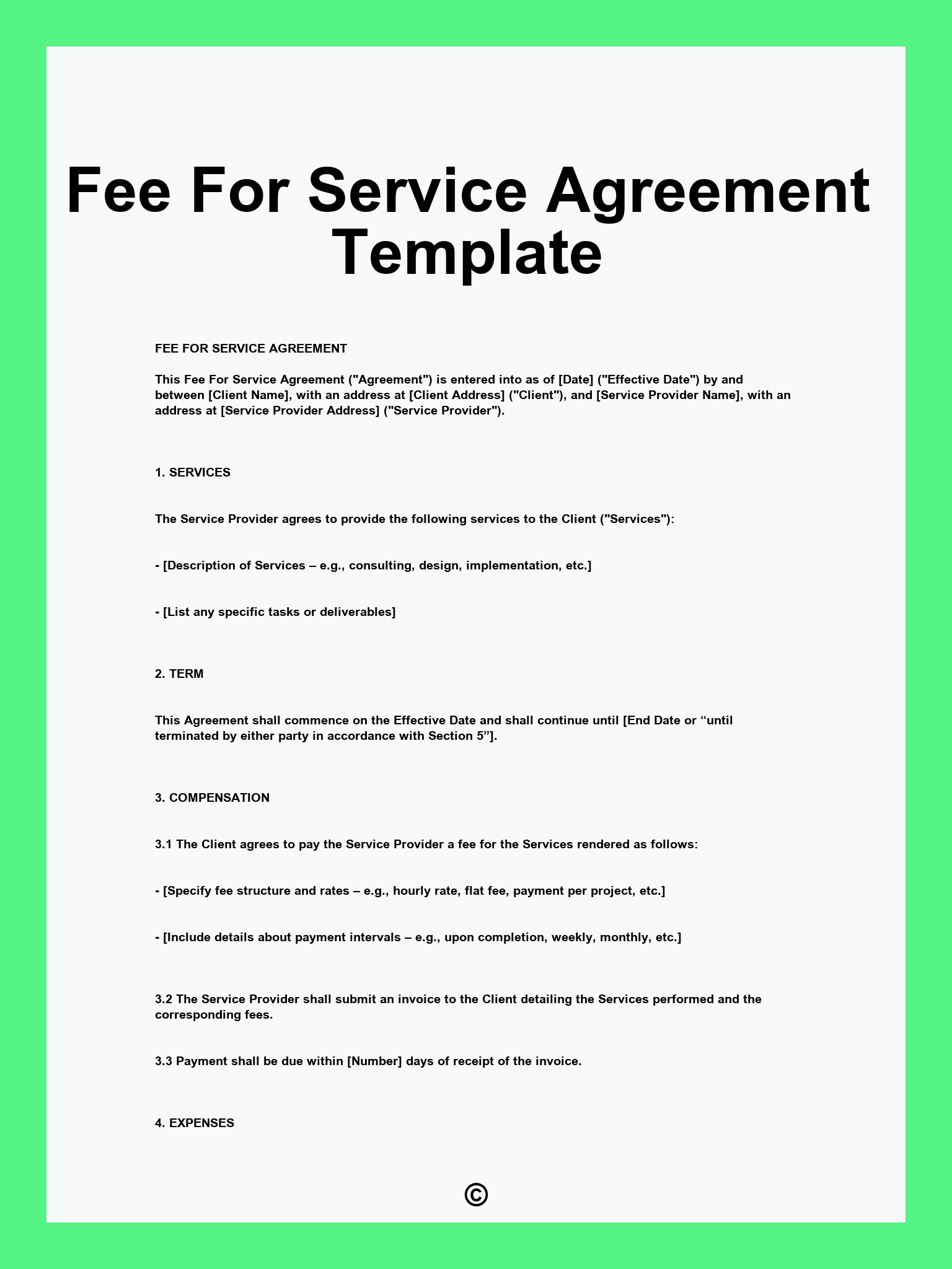 Fee For Service Agreement Template