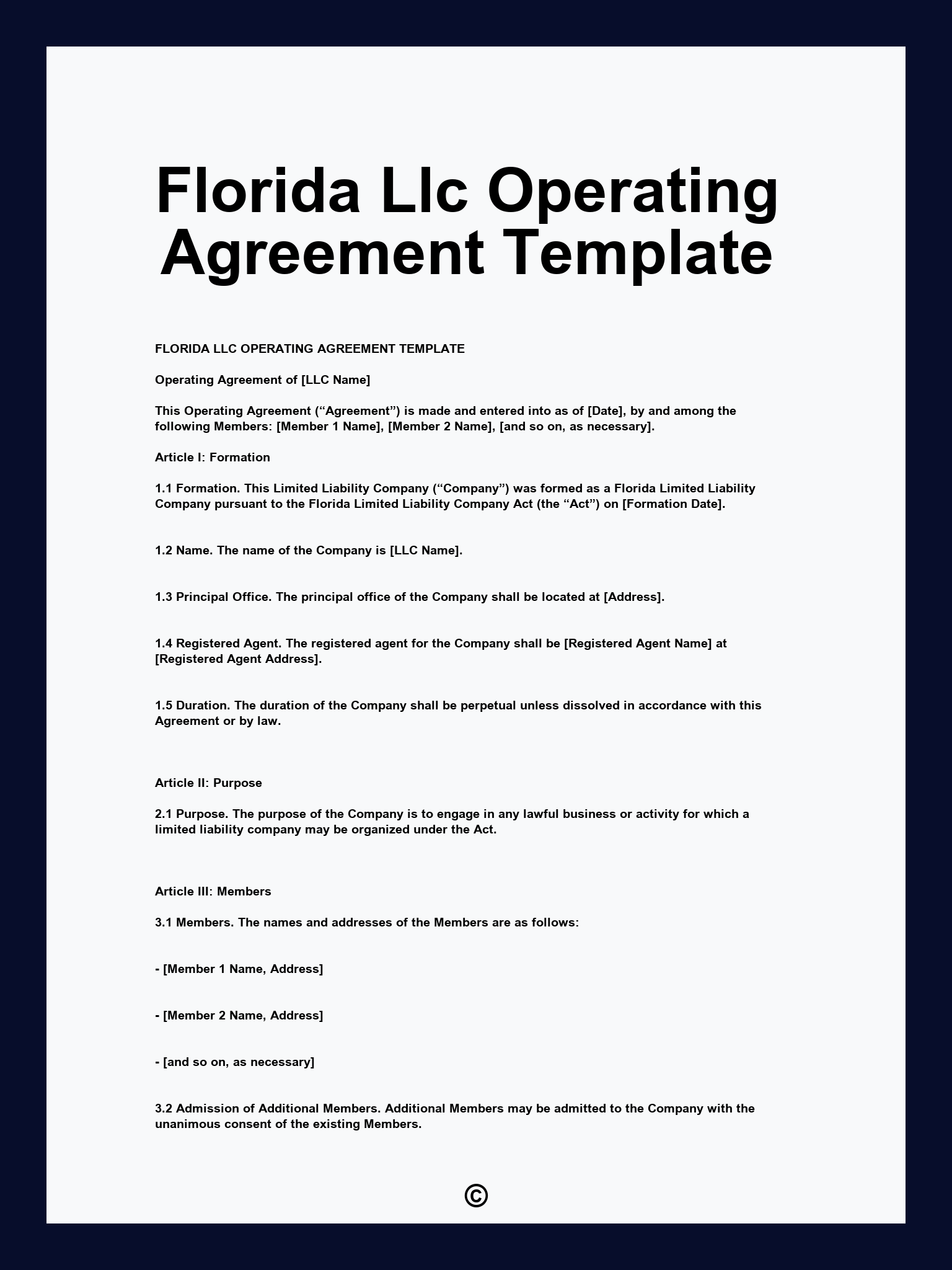 Florida Llc Operating Agreement Template