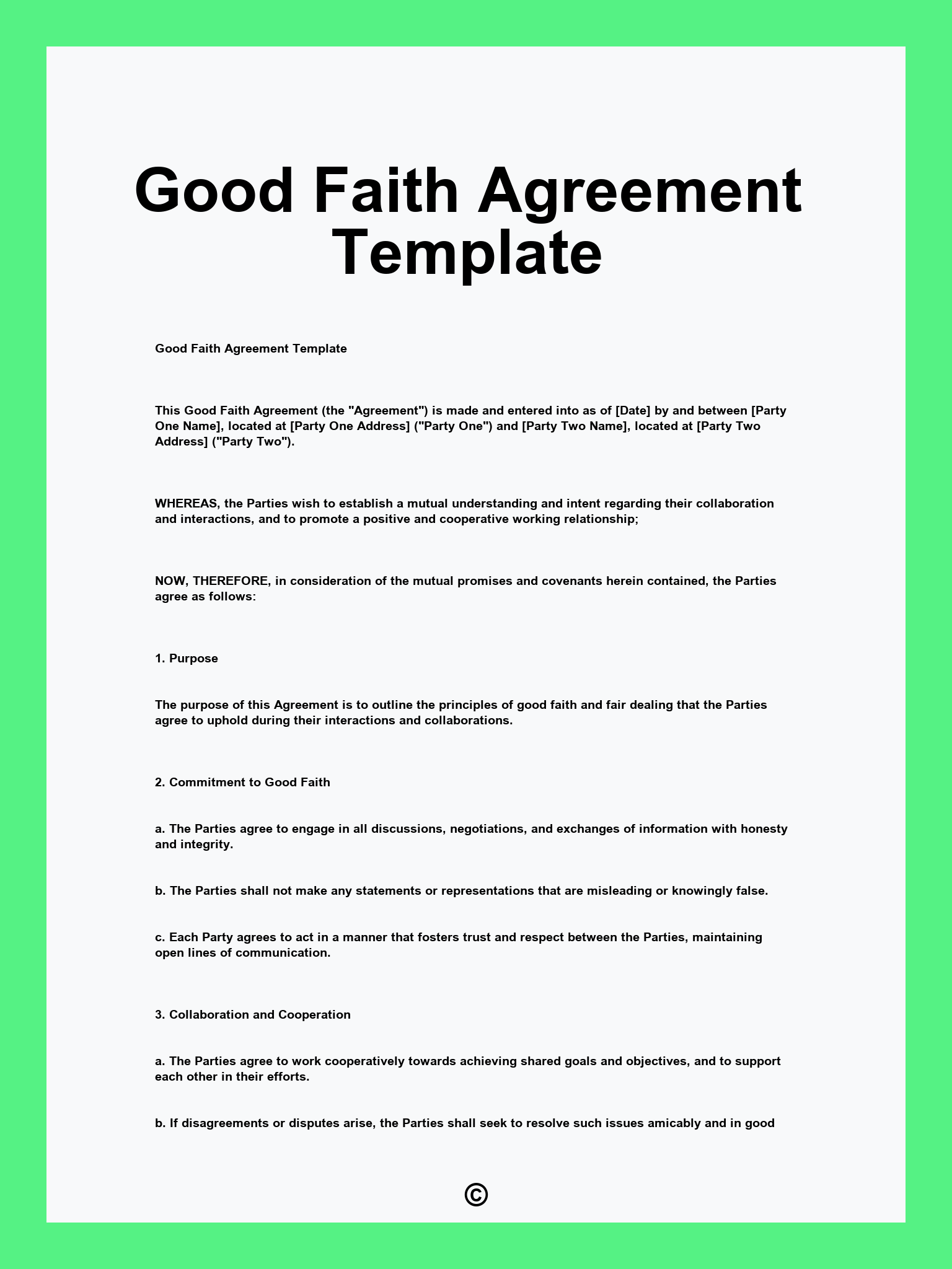 Good Faith Agreement Template
