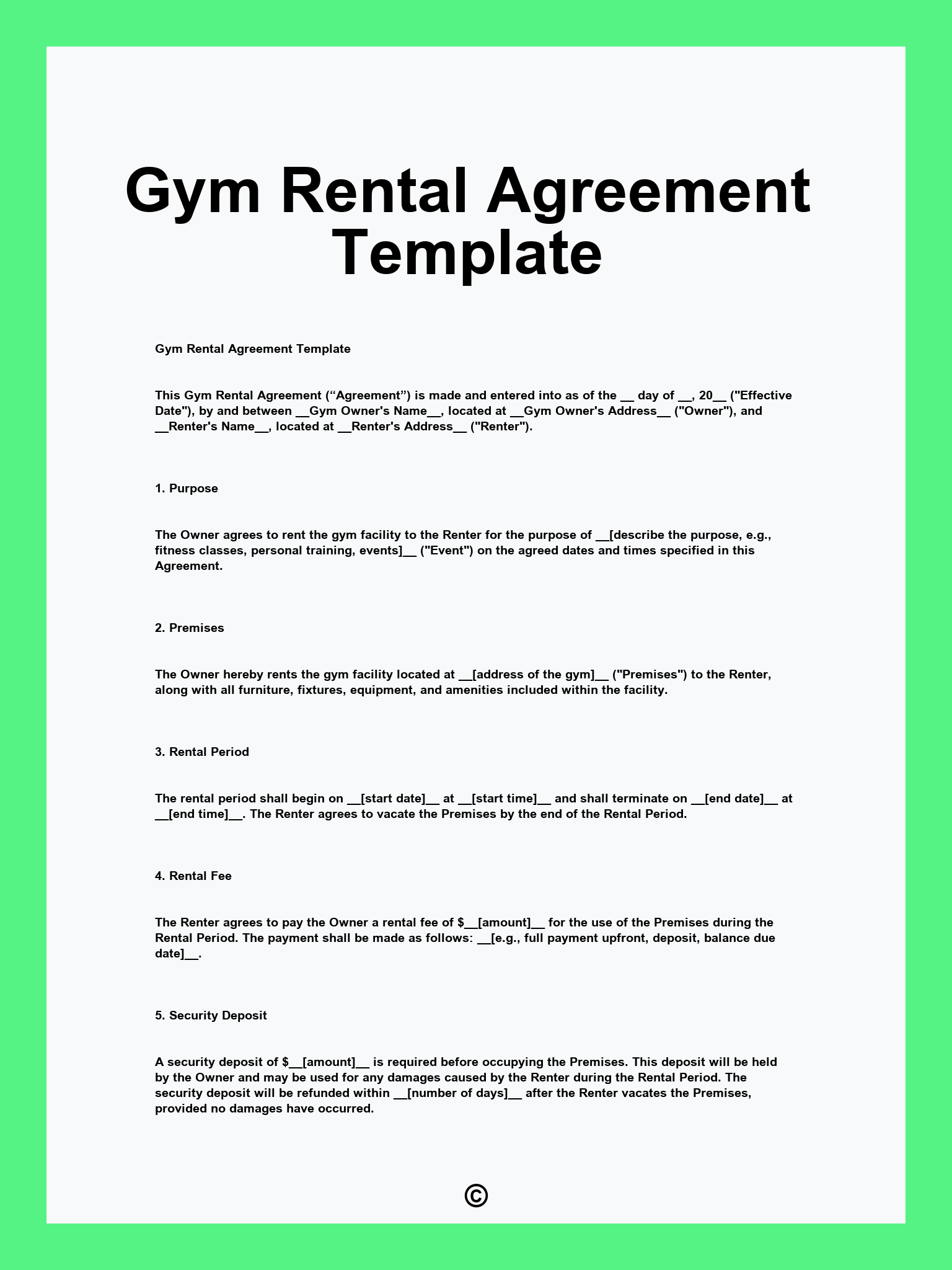 Gym Rental Agreement Template