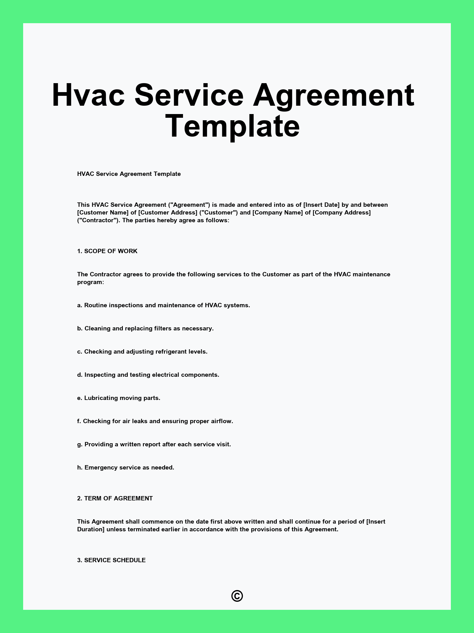 Hvac Service Agreement Template