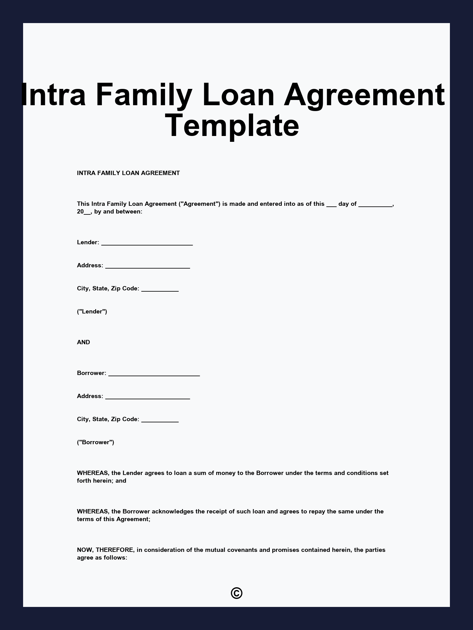 Intra Family Loan Agreement Template