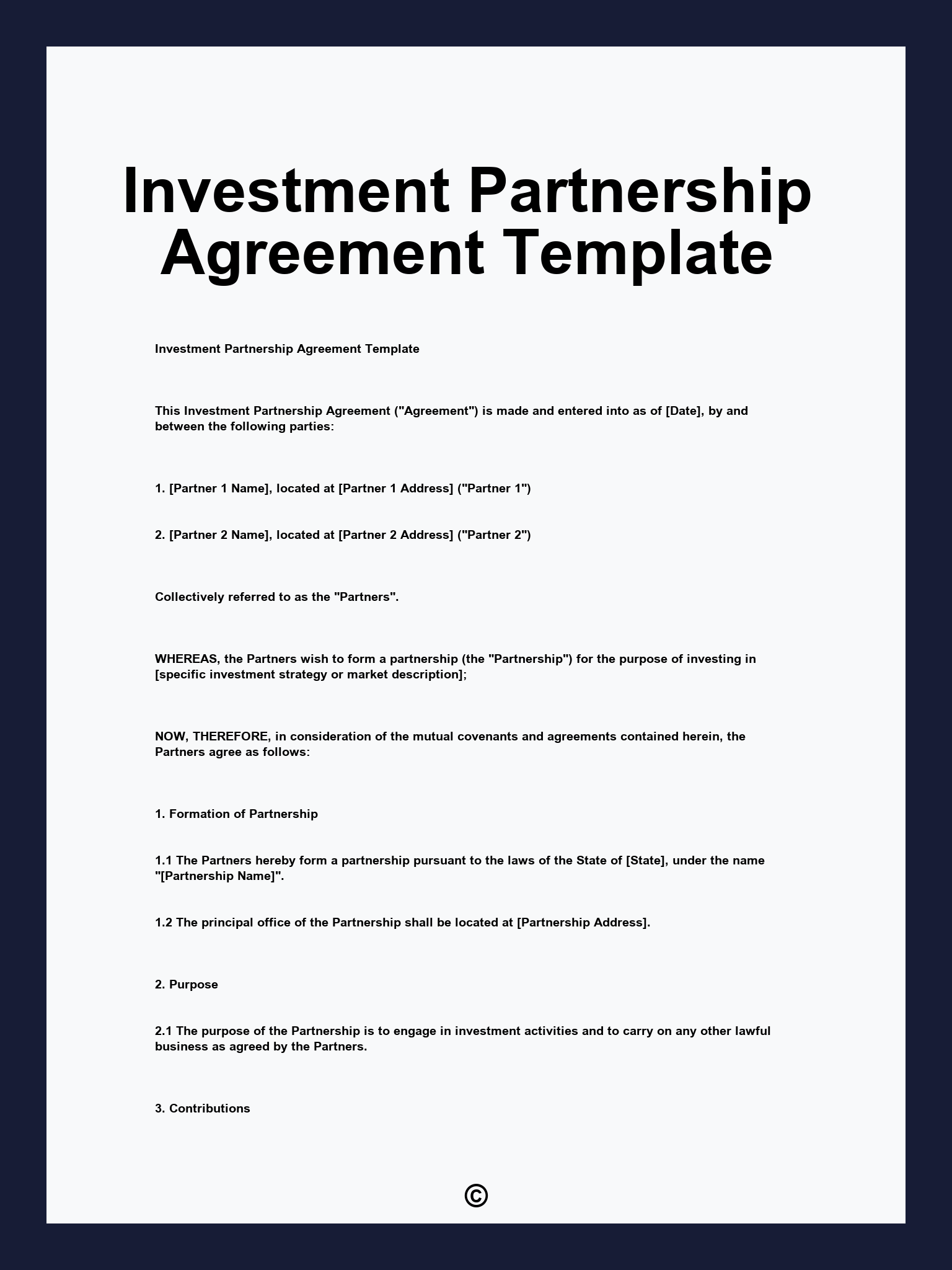 Investment Partnership Agreement Template