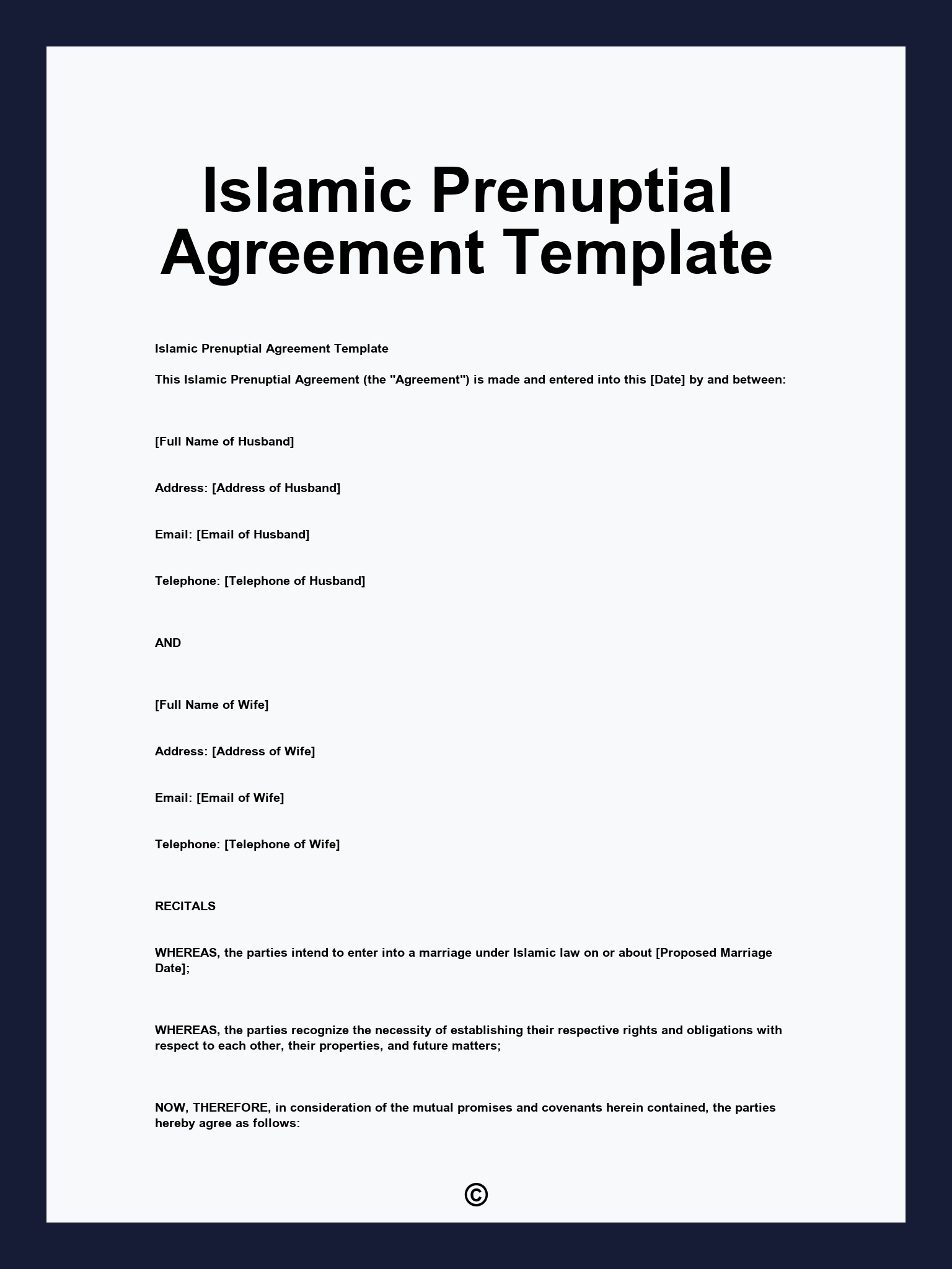 Islamic Prenuptial Agreement Template