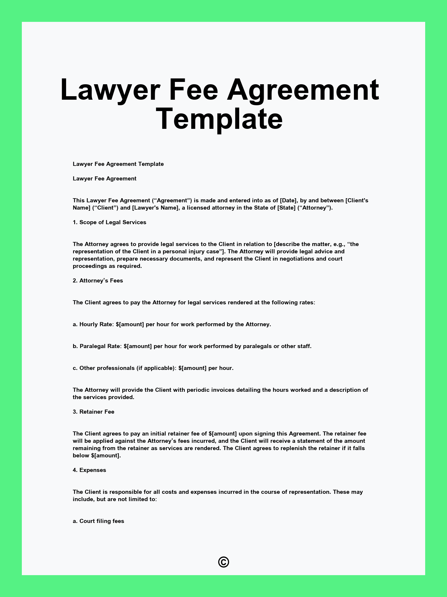 Lawyer Fee Agreement Template