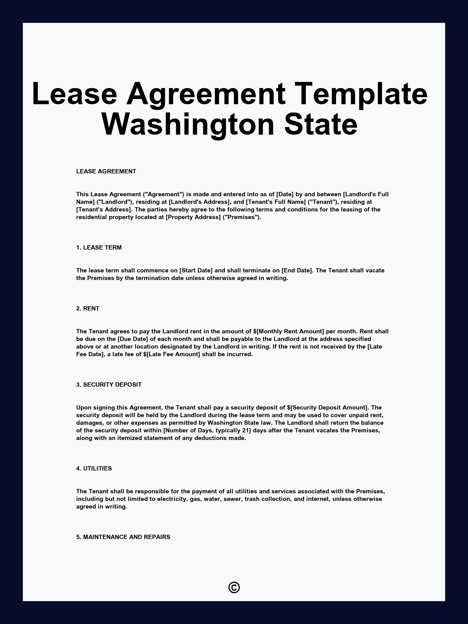 Lease Agreement Template Washington State