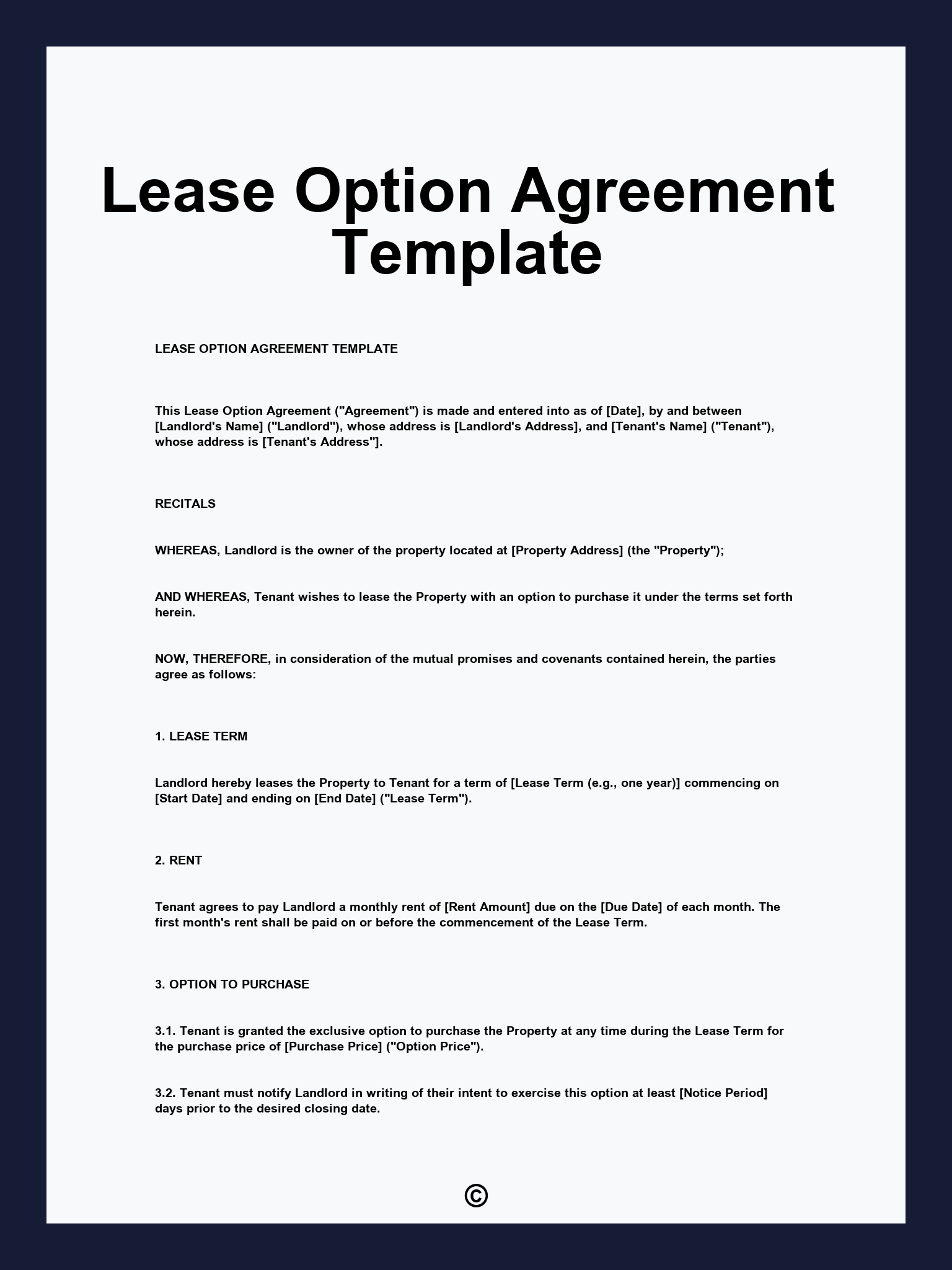 Lease Option Agreement Template