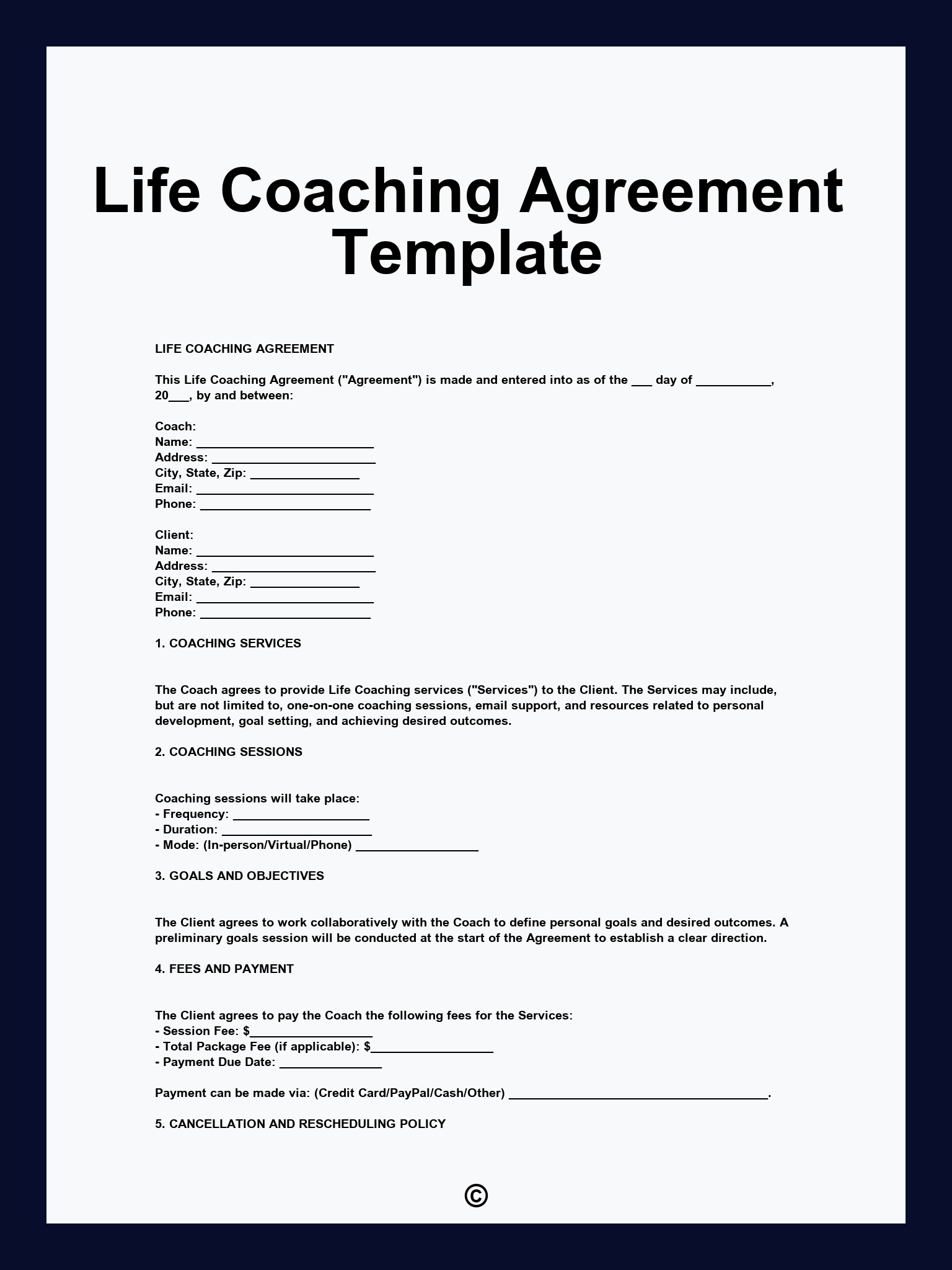 Life Coaching Agreement Template