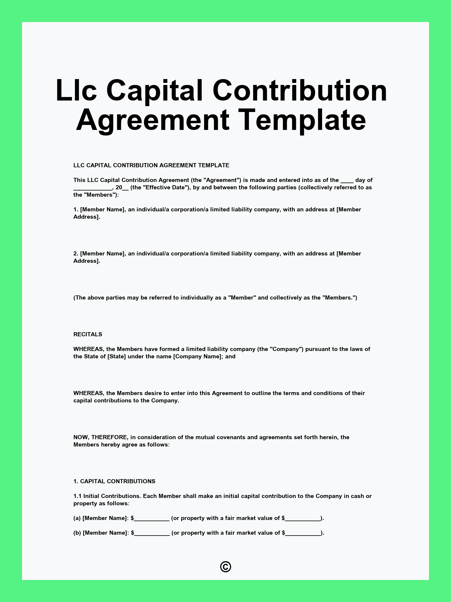 Llc Capital Contribution Agreement Template
