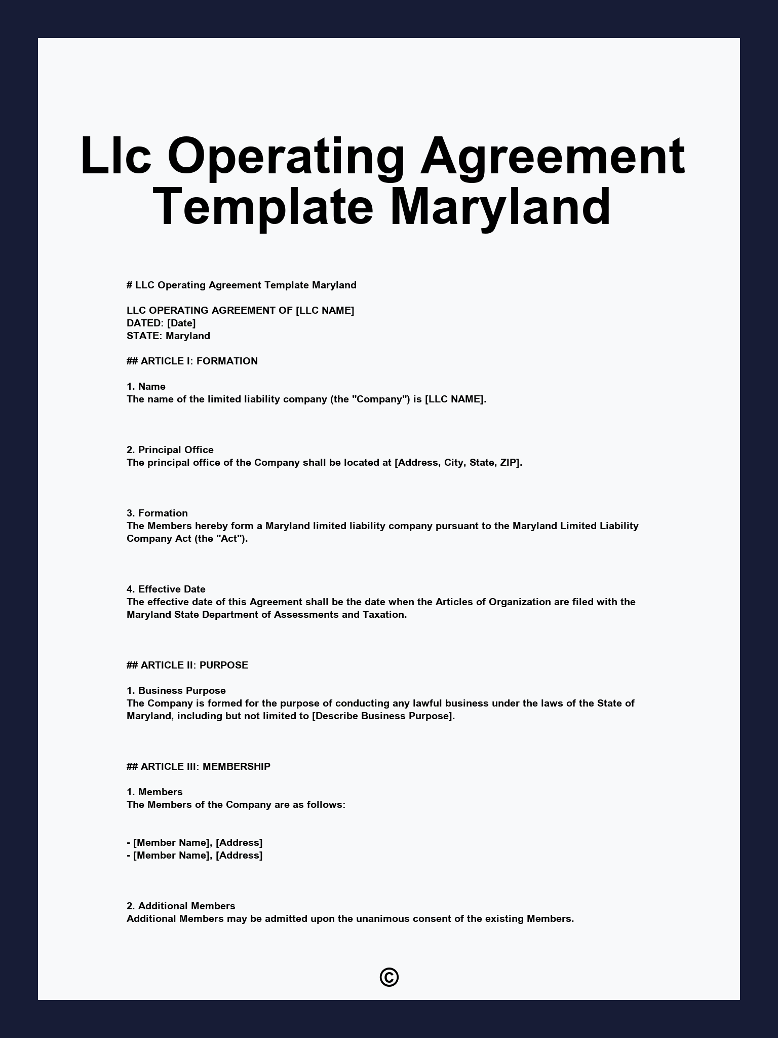 Llc Operating Agreement Template Maryland