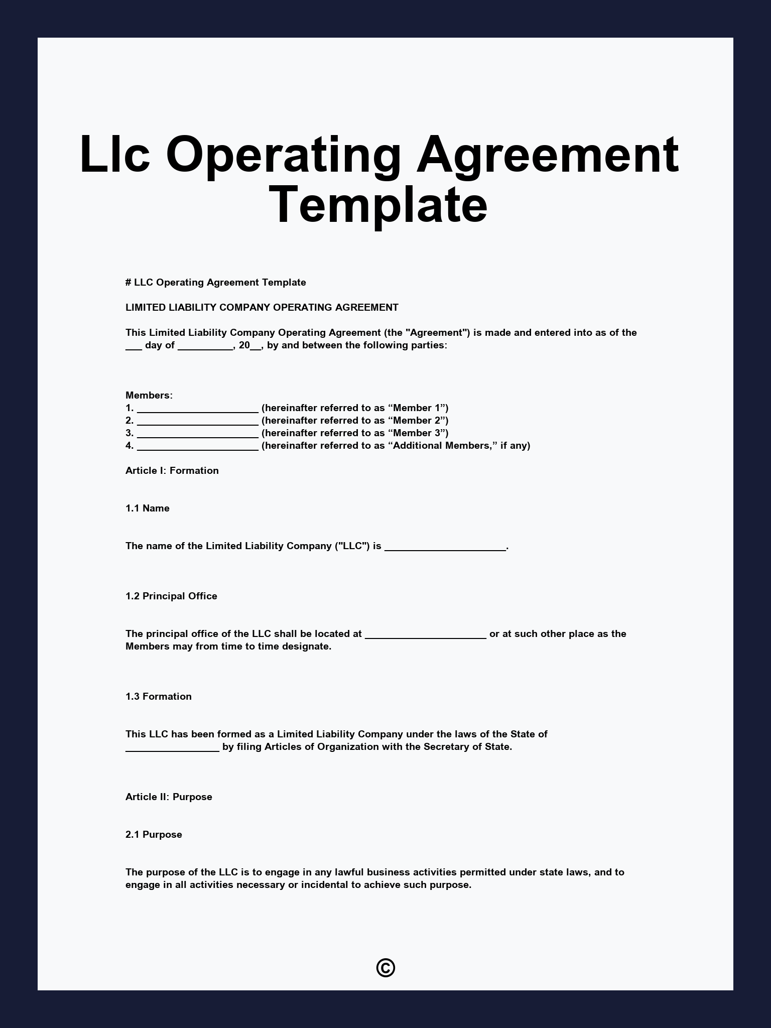 Llc Operating Agreement Template