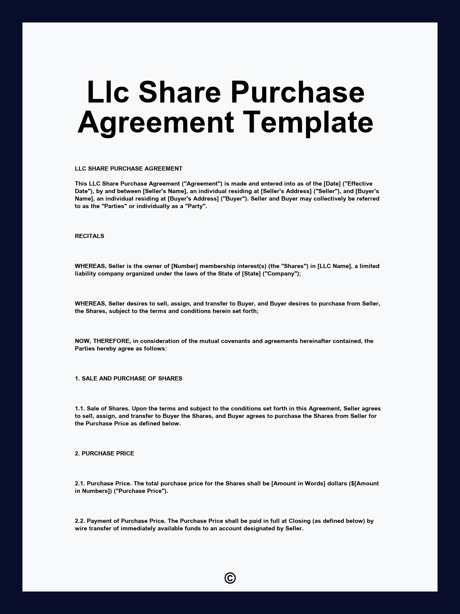 Llc Share Purchase Agreement Template