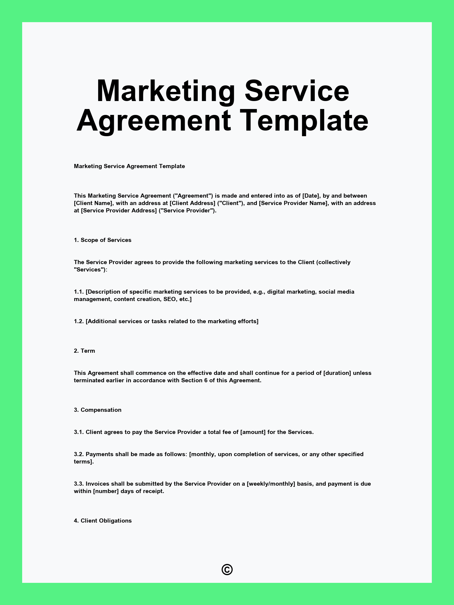 Marketing Service Agreement Template