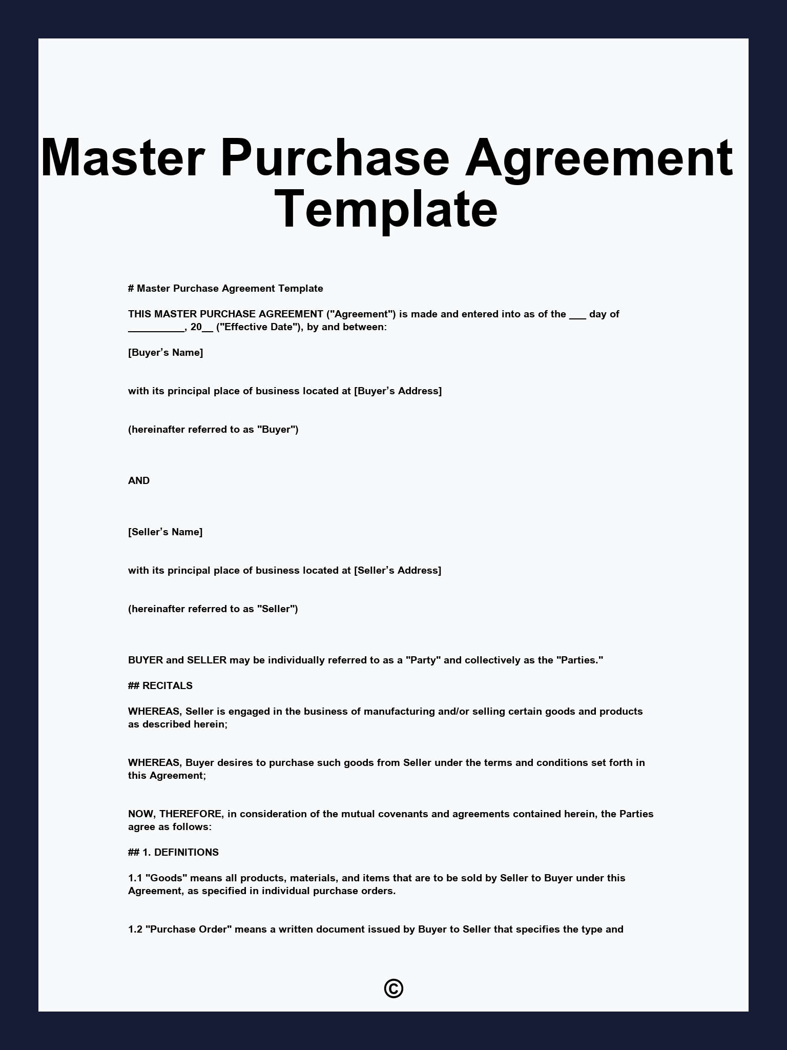 Master Purchase Agreement Template