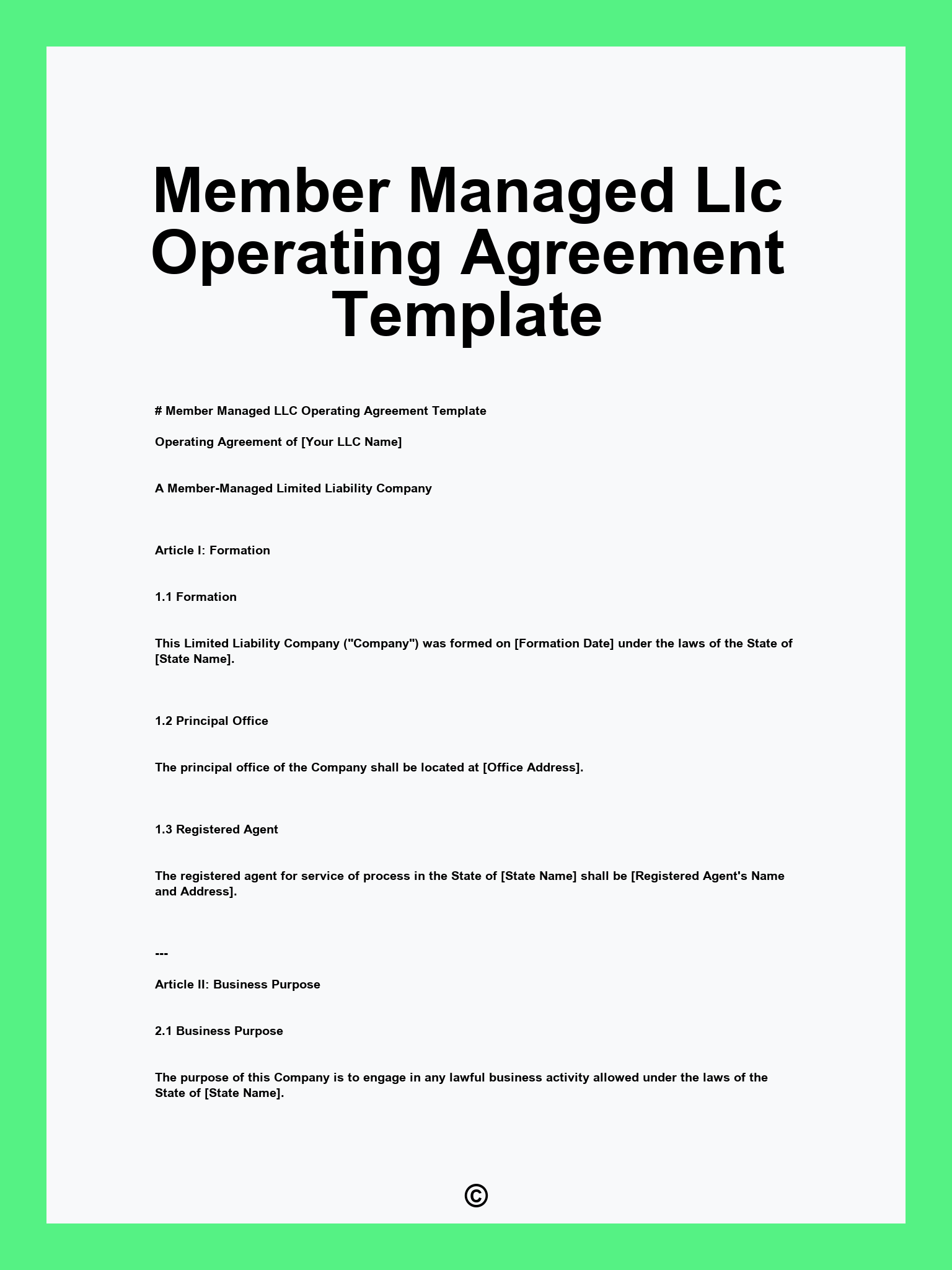 Member Managed Llc Operating Agreement Template