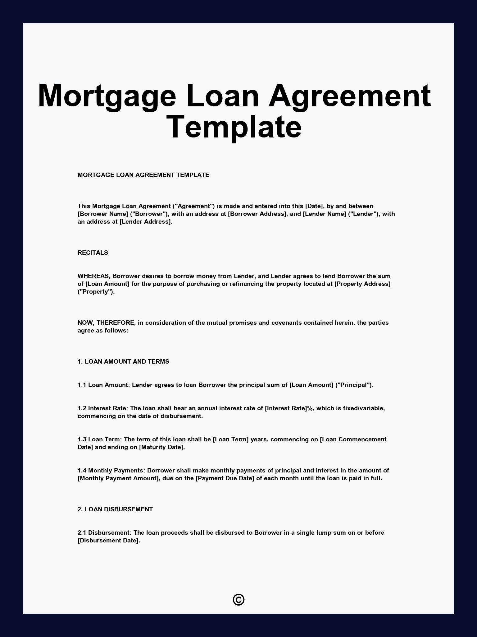 Mortgage Loan Agreement Template