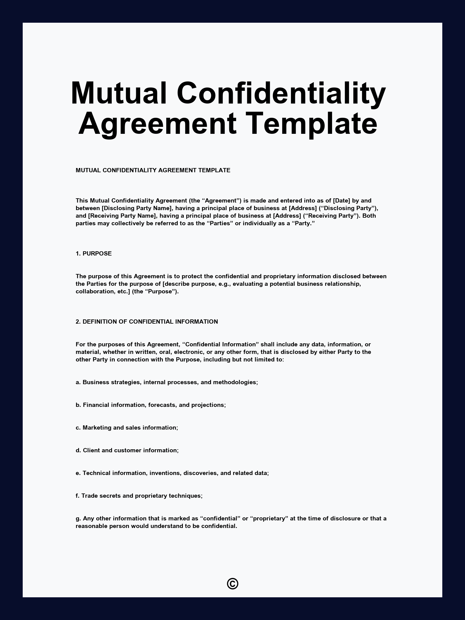 Mutual Confidentiality Agreement Template