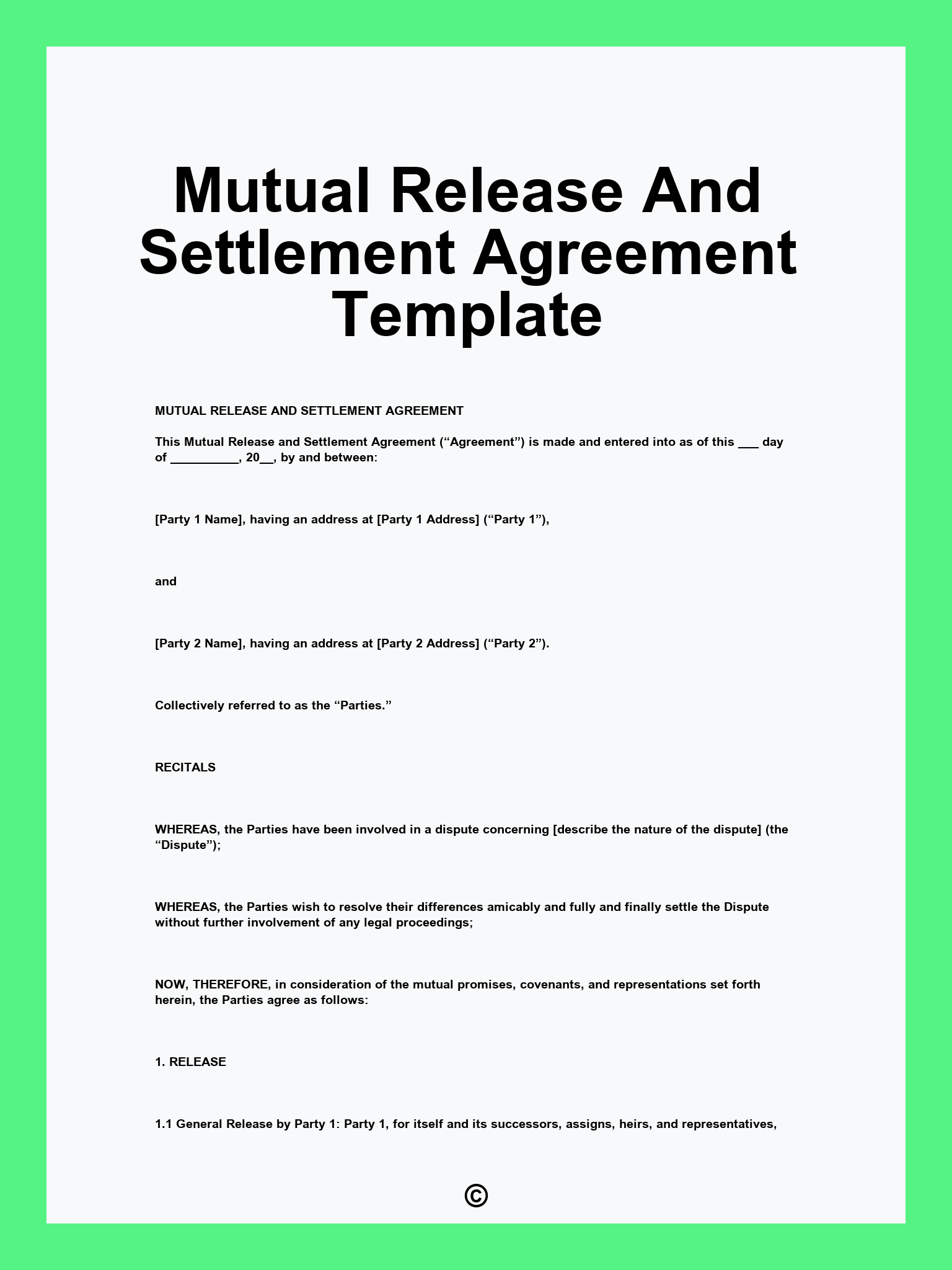 Mutual Release And Settlement Agreement Template