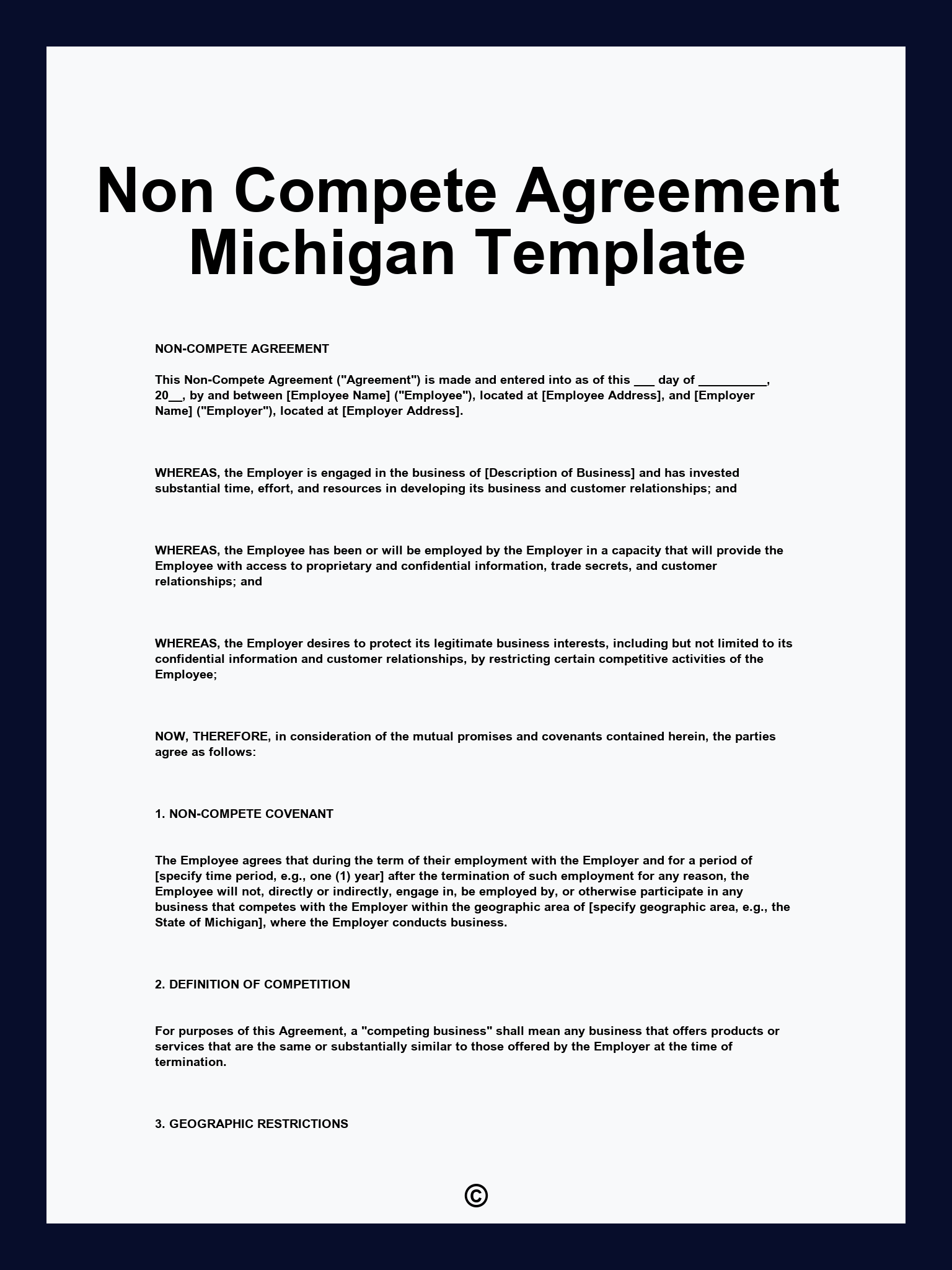 Non Compete Agreement Michigan Template