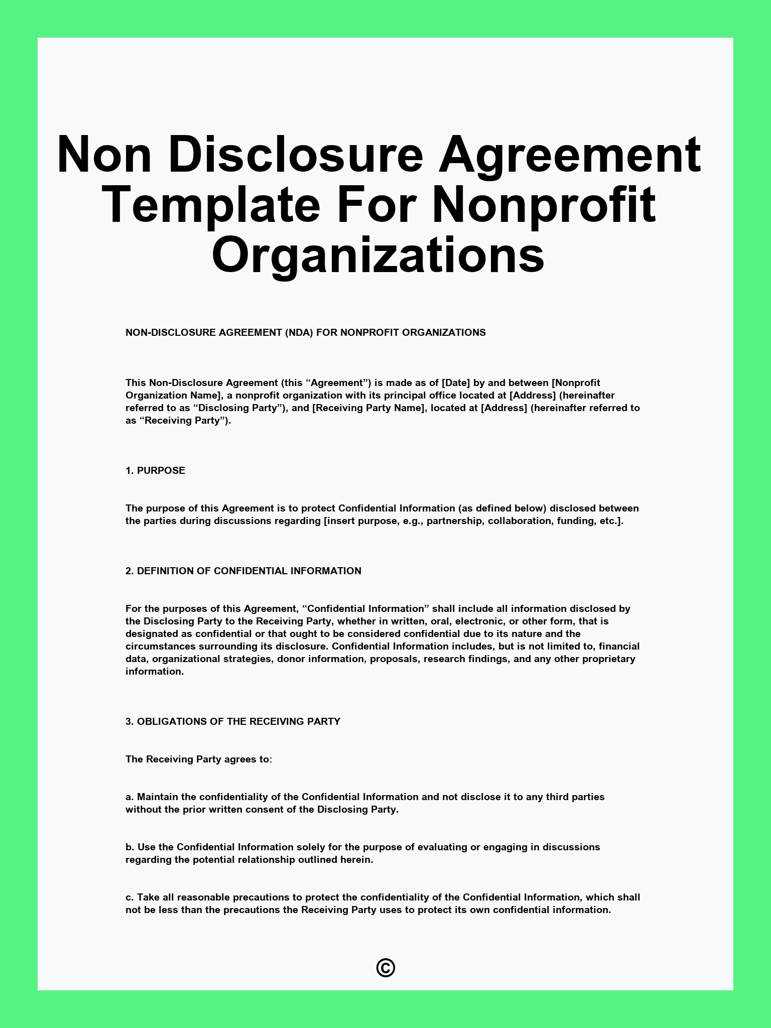 Non Disclosure Agreement Template For Nonprofit Organizations